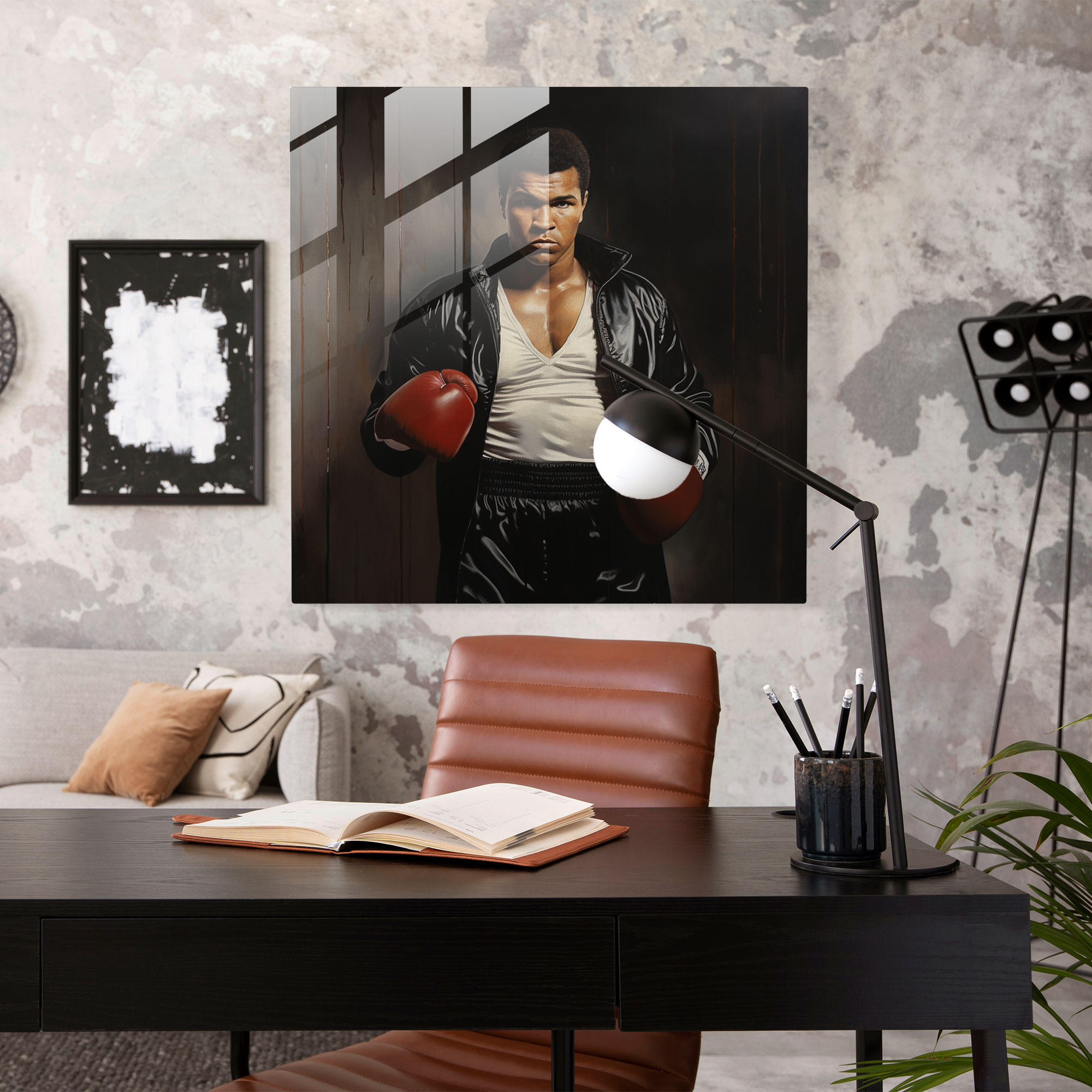 Muhammad Ali Cam Tablo - Muhammad Ali Fotogerçekçi Sanat Eseri Gerçeğe Yakın Temsil Cam Duvar Sanatı