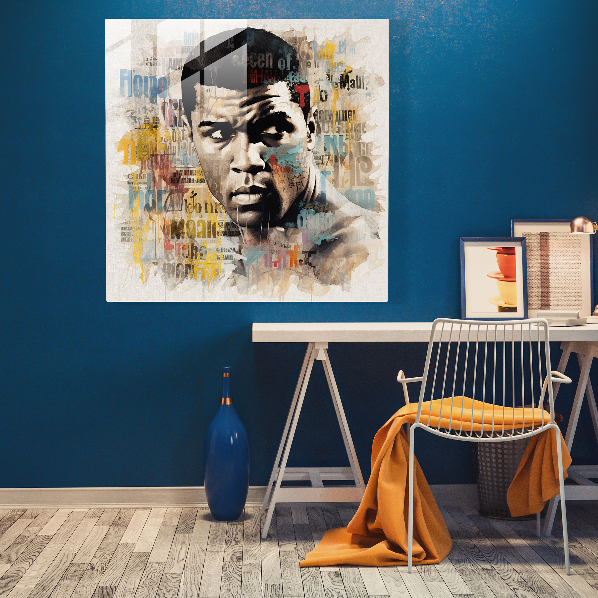 Glasbild Muhammad Ali - Typografie Wanddekoration
