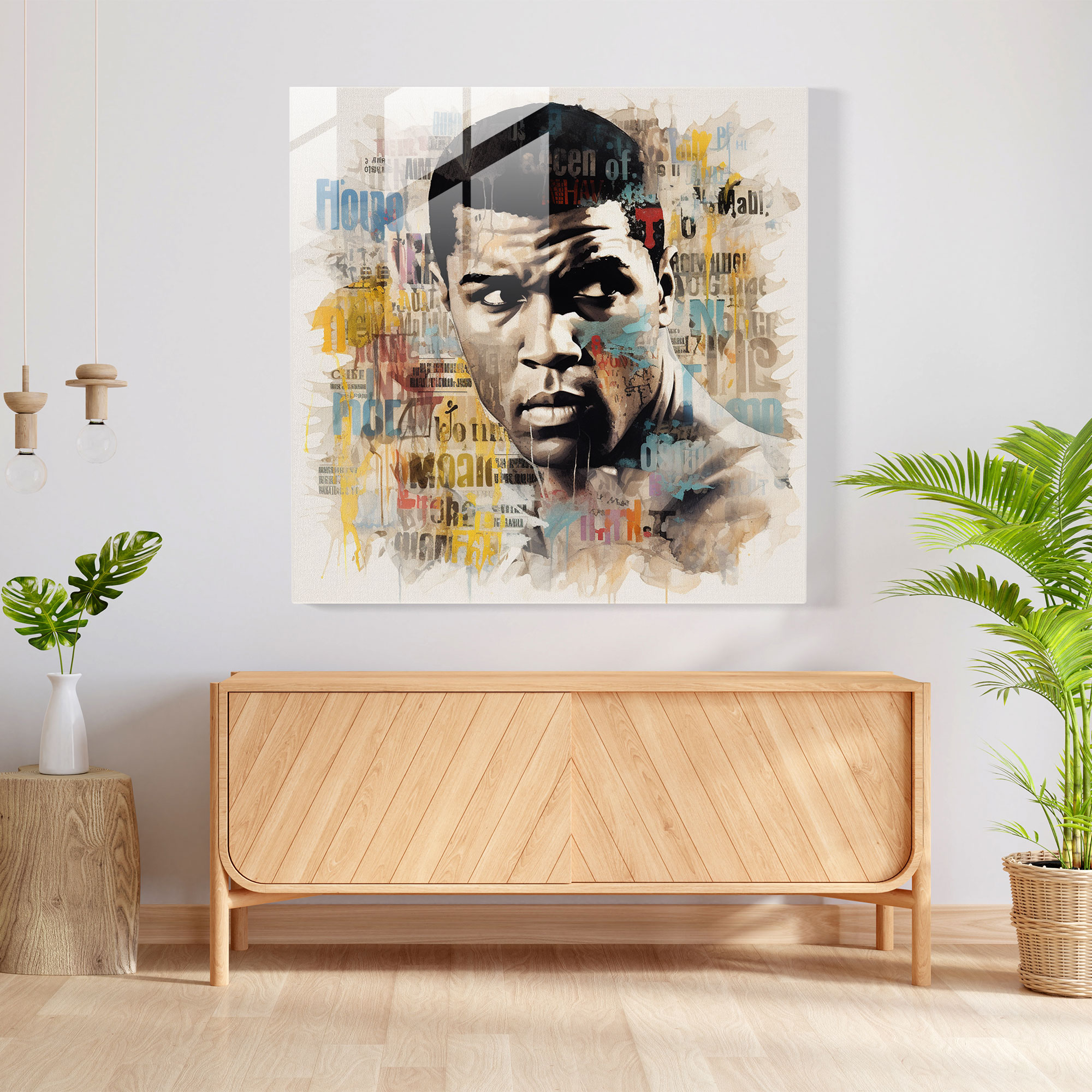 Glasbild Muhammad Ali - Typografie Wanddekoration