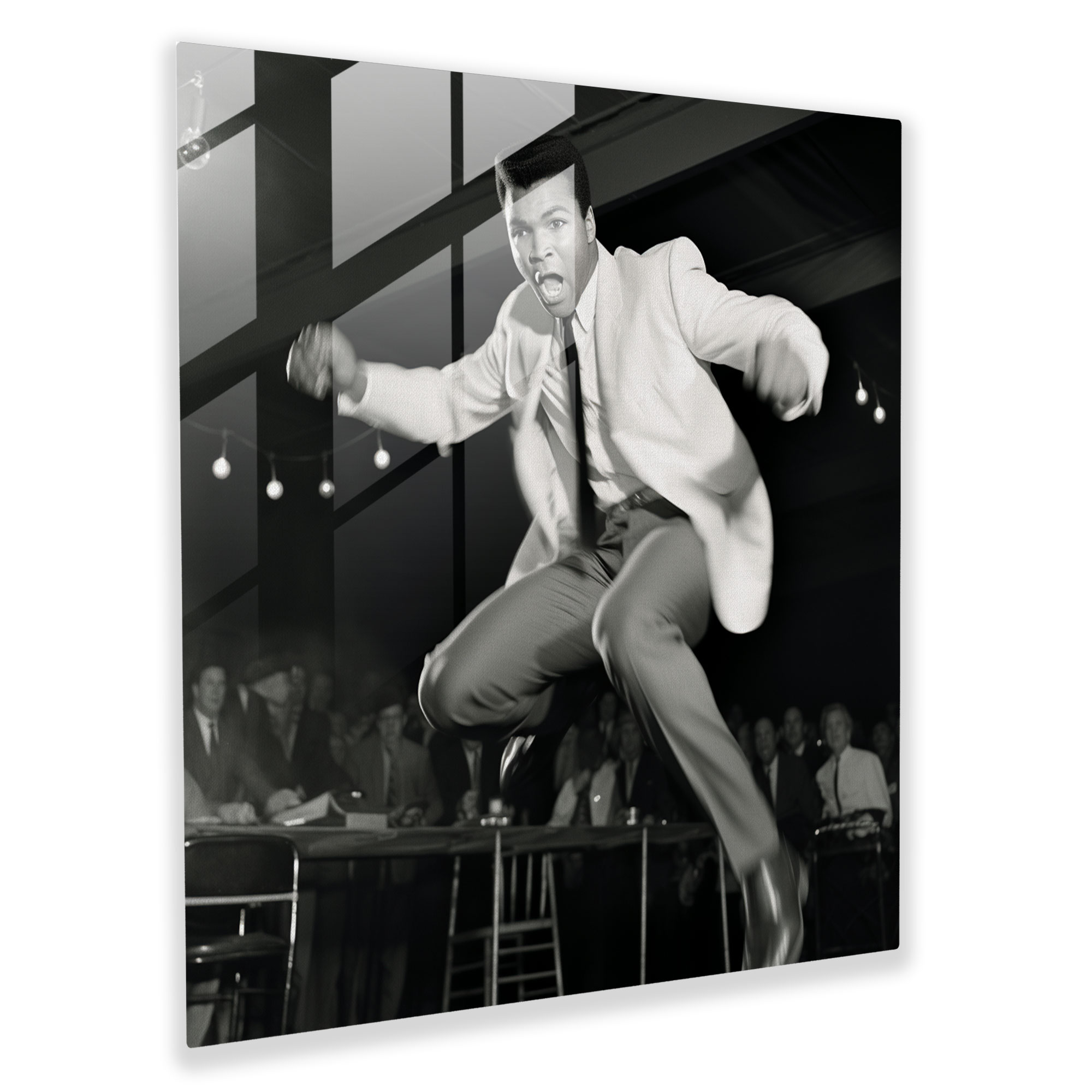 Muhammad Ali Black And White Glass Print - Muhammad Ali, Wall Decoration, Home Decoration, Glass Print