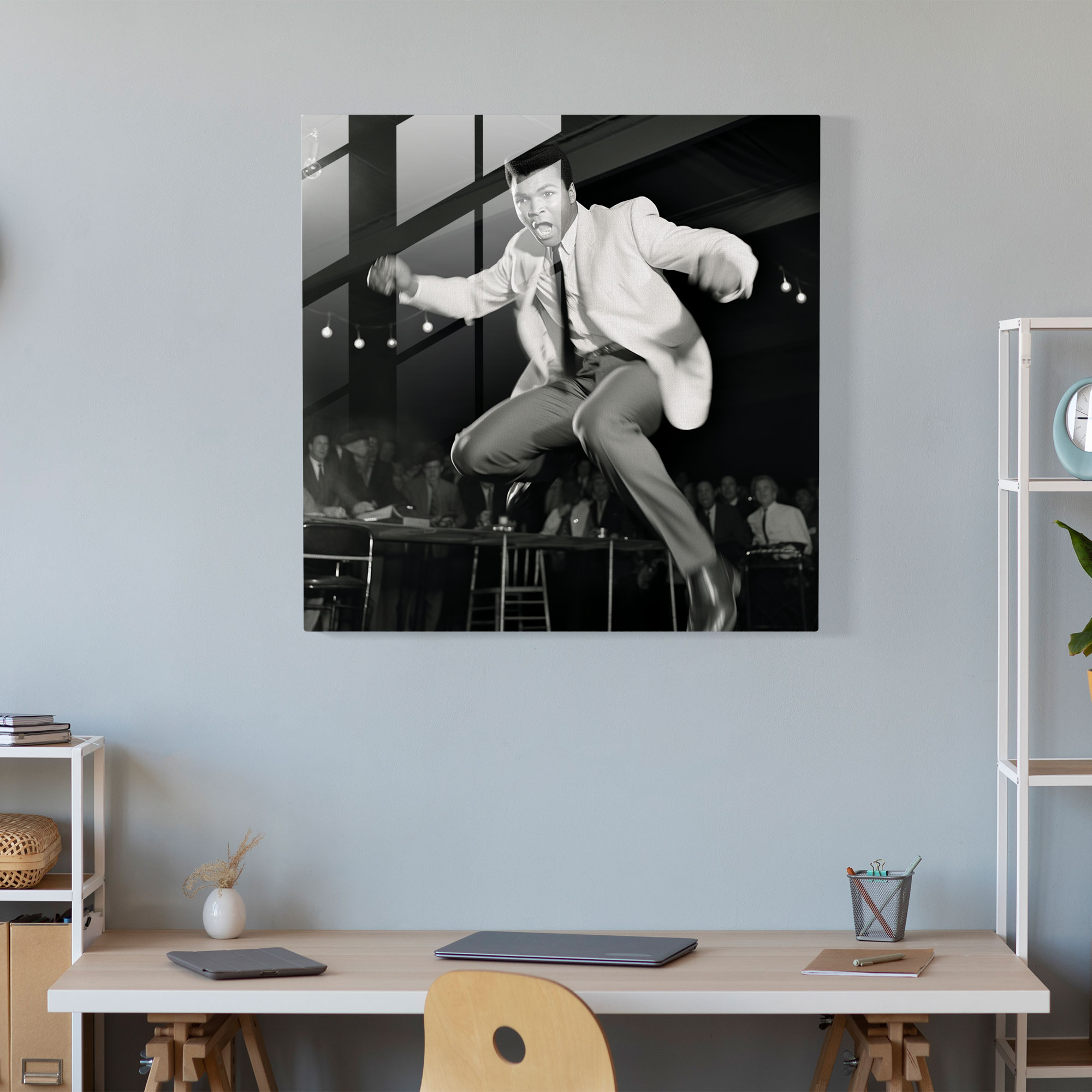 Muhammad Ali Black And White Glass Print - Muhammad Ali, Wall Decoration, Home Decoration, Glass Print