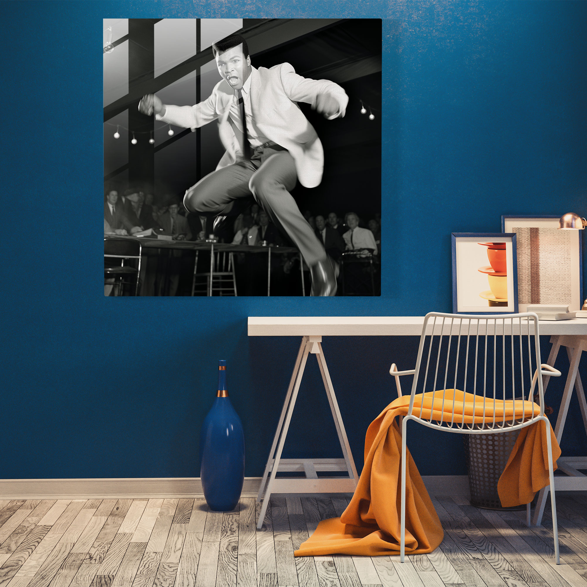 Muhammad Ali Black And White Glass Print - Muhammad Ali, Wall Decoration, Home Decoration, Glass Print
