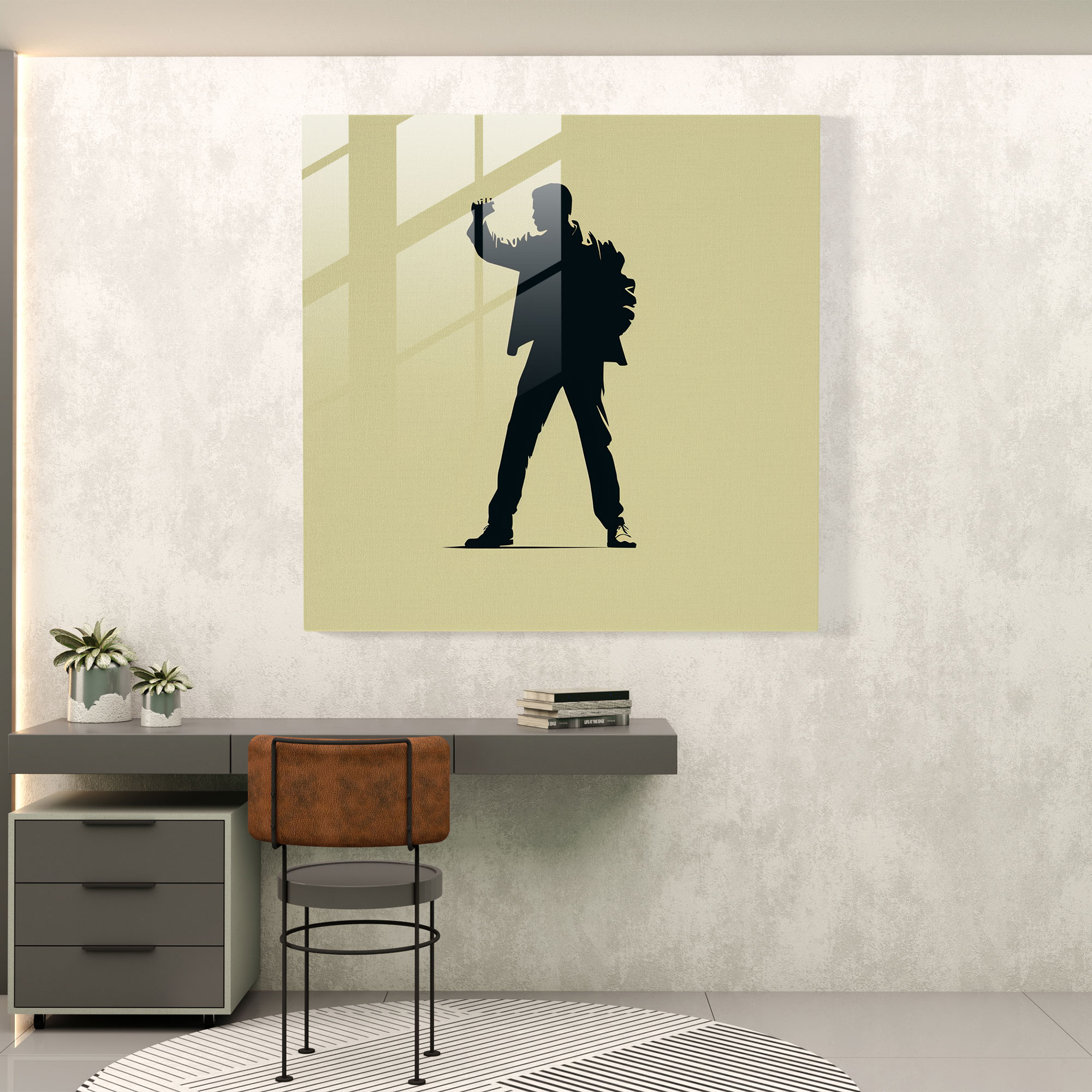 Muhammad Ali Minimalist Cam Tablo - Muhammad Ali Ev Dekorasyonu İkonik Duruş