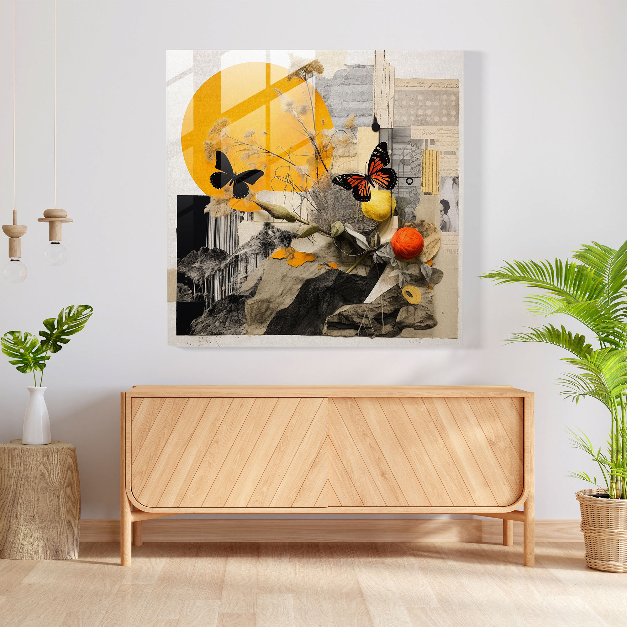 Captivating Contemporary Glass Print - Fusion of Various Elements and Textures Glass Wall Art