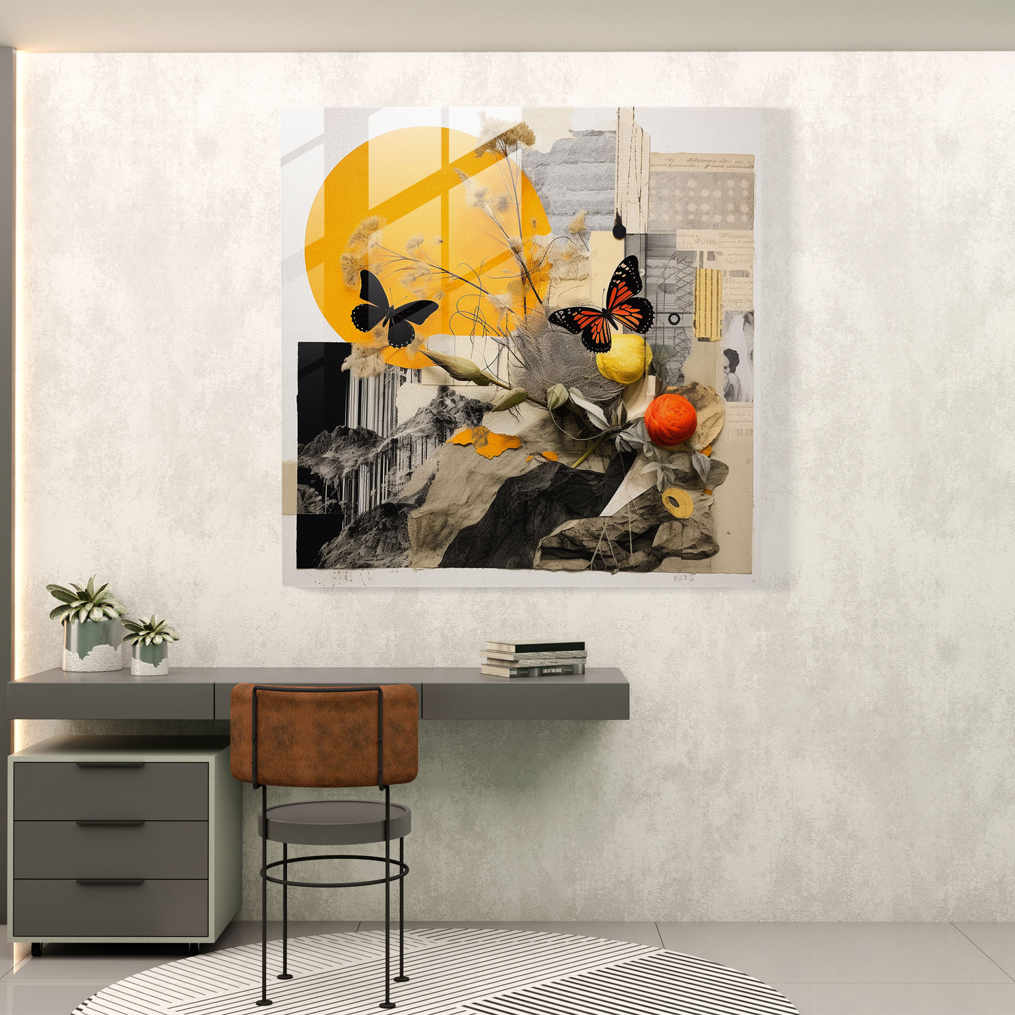 Captivating Contemporary Glass Print - Fusion of Various Elements and Textures Glass Wall Art