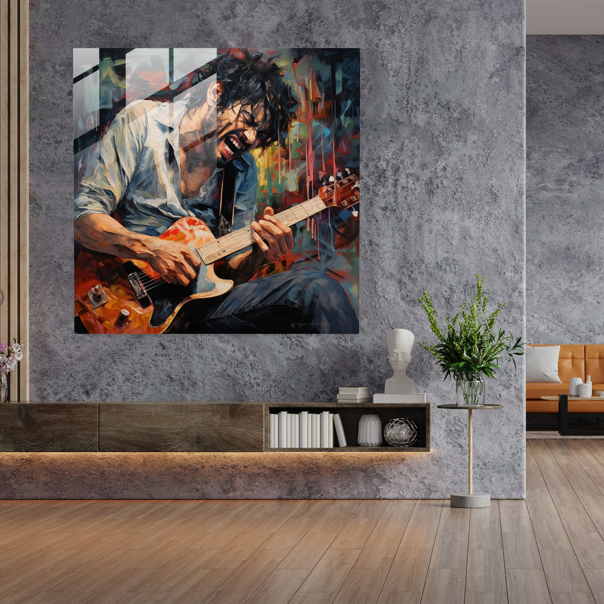 Dynamic Expressionist Glass Print - Intense Musician Performace Portrait - Emotional Artwork Glass Wall Art - Home Decoration - Modern Artwork