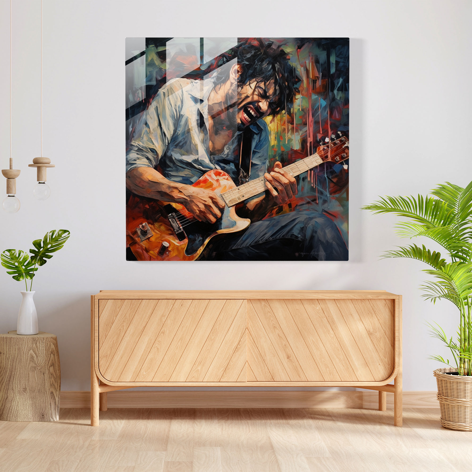 Dynamic Expressionist Glass Print - Intense Musician Performace Portrait - Emotional Artwork Glass Wall Art - Home Decoration - Modern Artwork