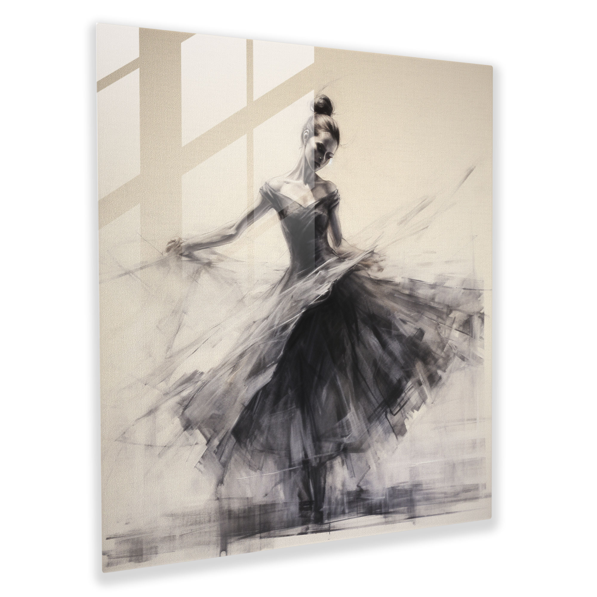 Elegant Ballerina Glass Print - Timeless Charcoal Beauty - Home Decoration, Glass Wall Art