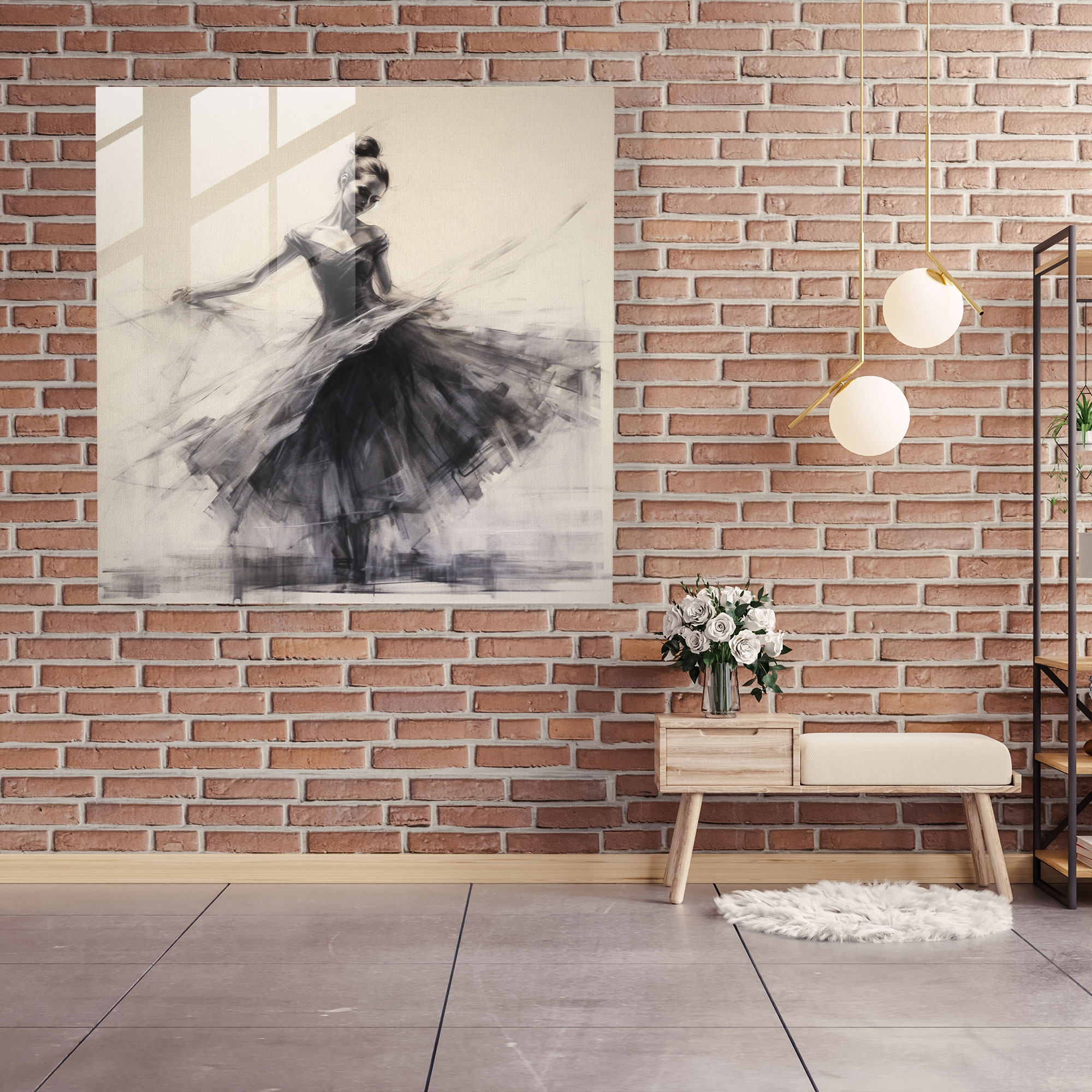 Elegant Ballerina Glass Print - Timeless Charcoal Beauty - Home Decoration, Glass Wall Art
