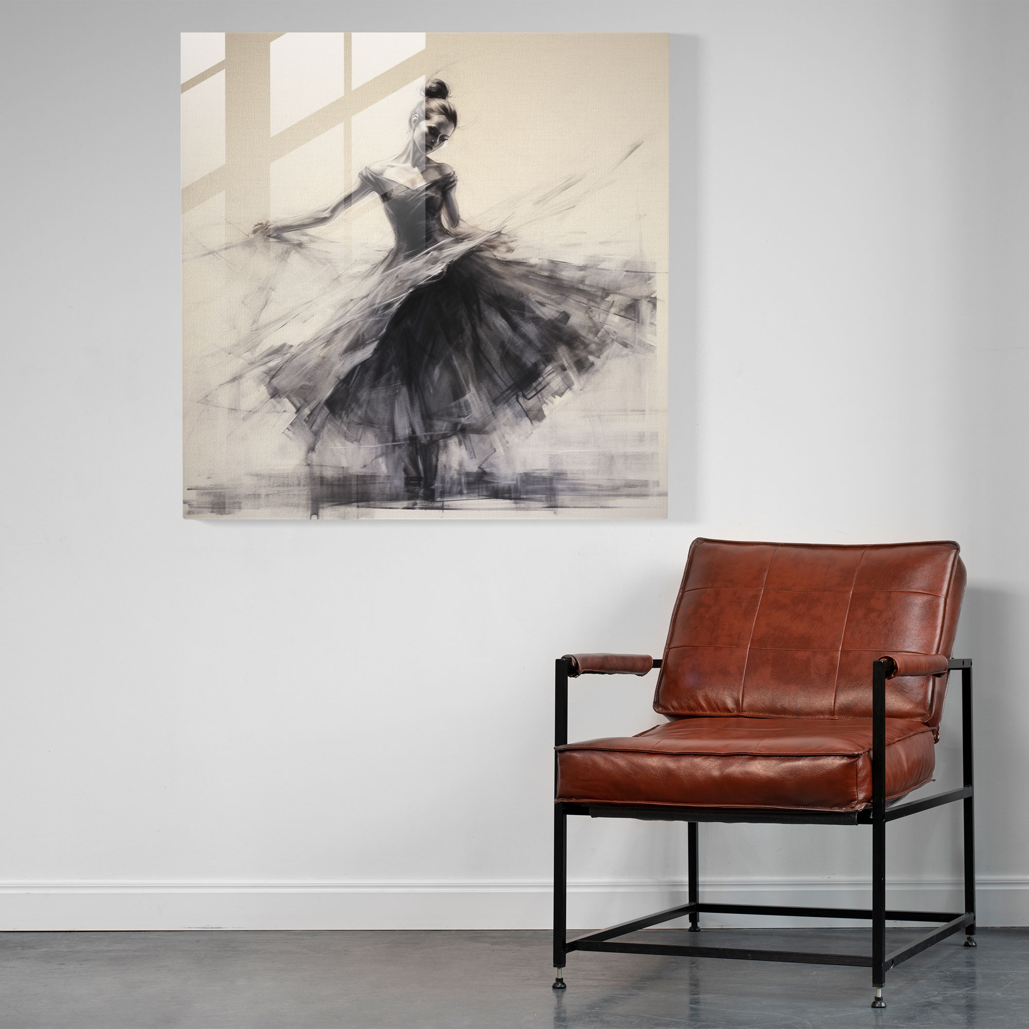 Elegant Ballerina Glass Print - Timeless Charcoal Beauty - Home Decoration, Glass Wall Art