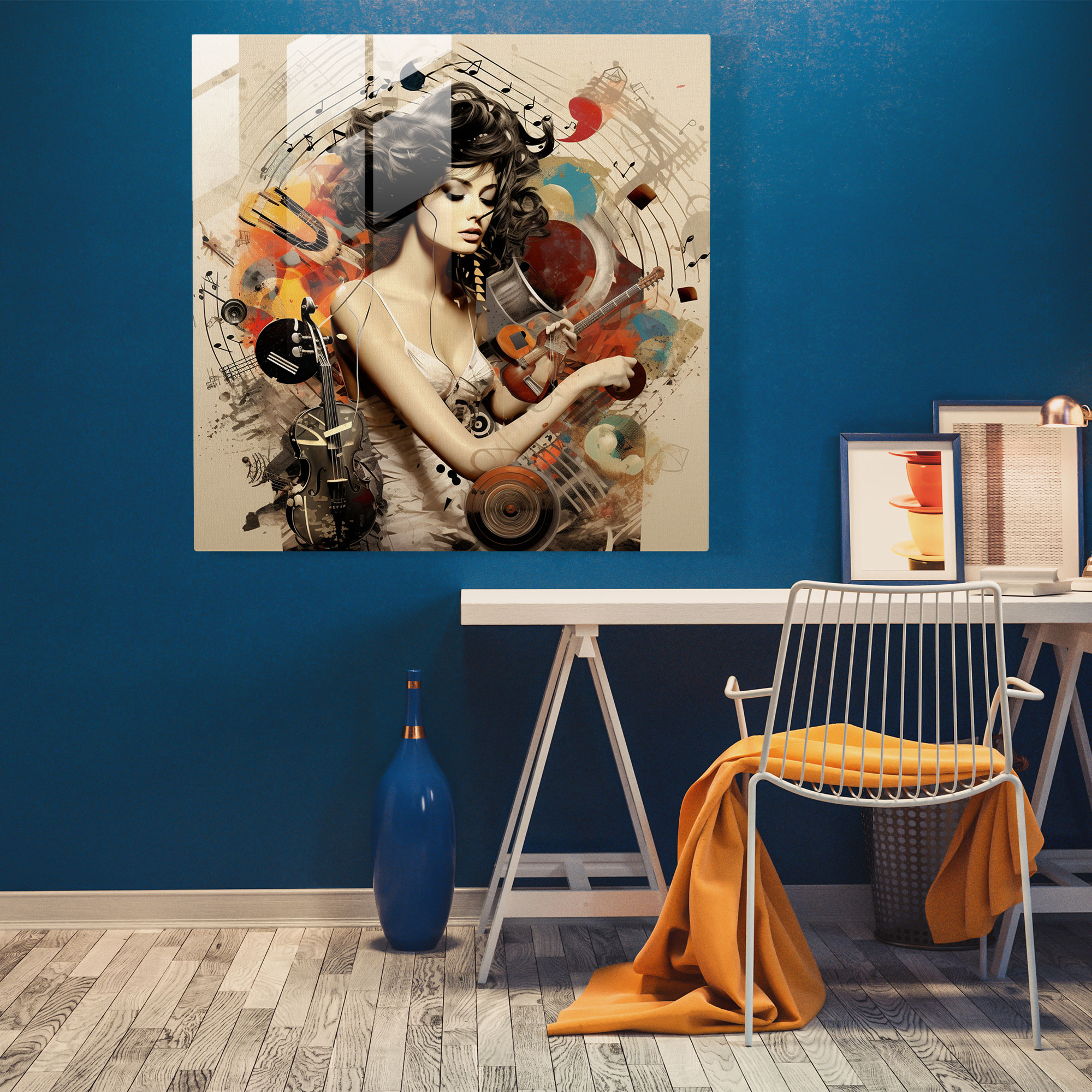 Glasbild Musiksymphonie - Modernes digitales Collage - Wohn- und Wanddekoration