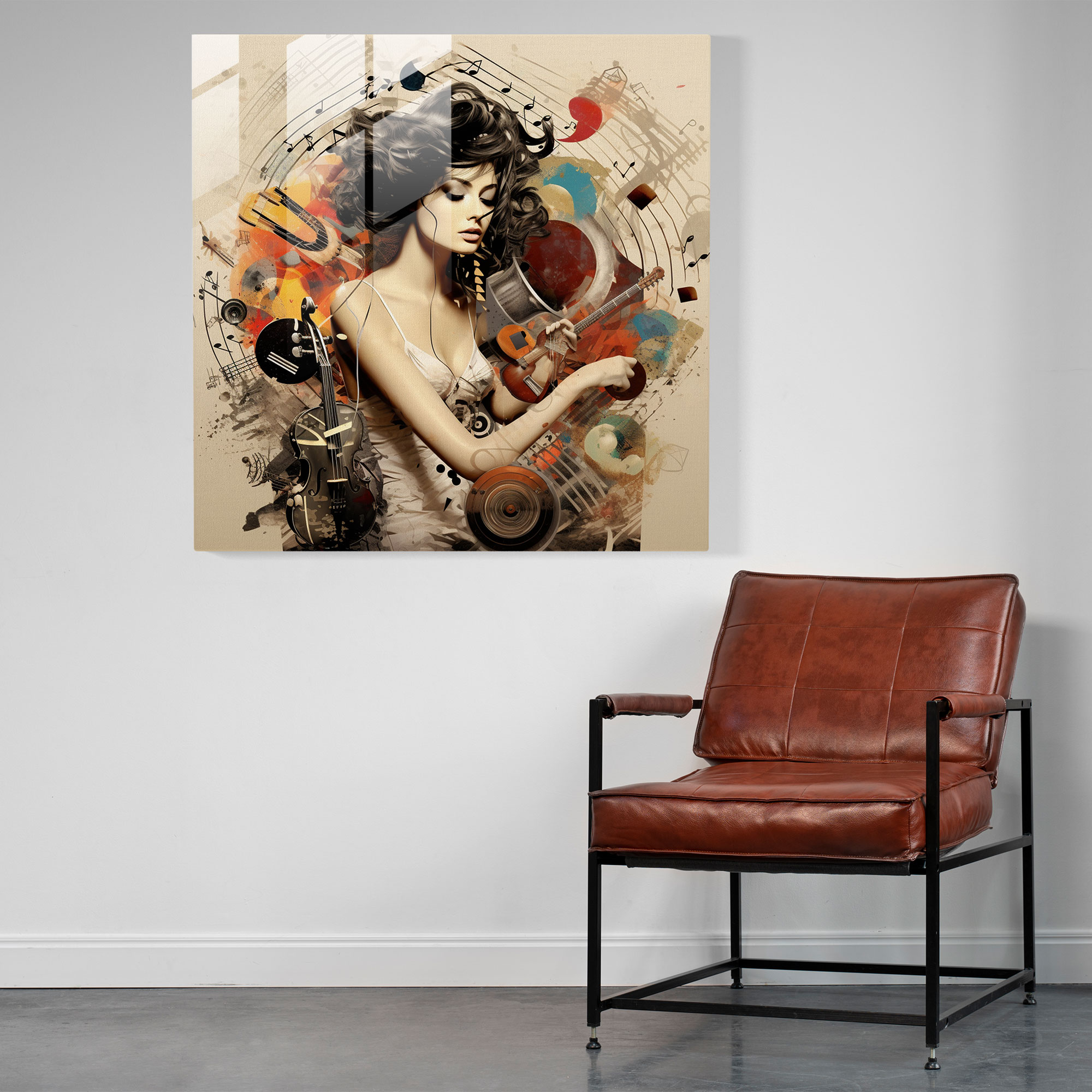 Glasbild Musiksymphonie - Modernes digitales Collage - Wohn- und Wanddekoration