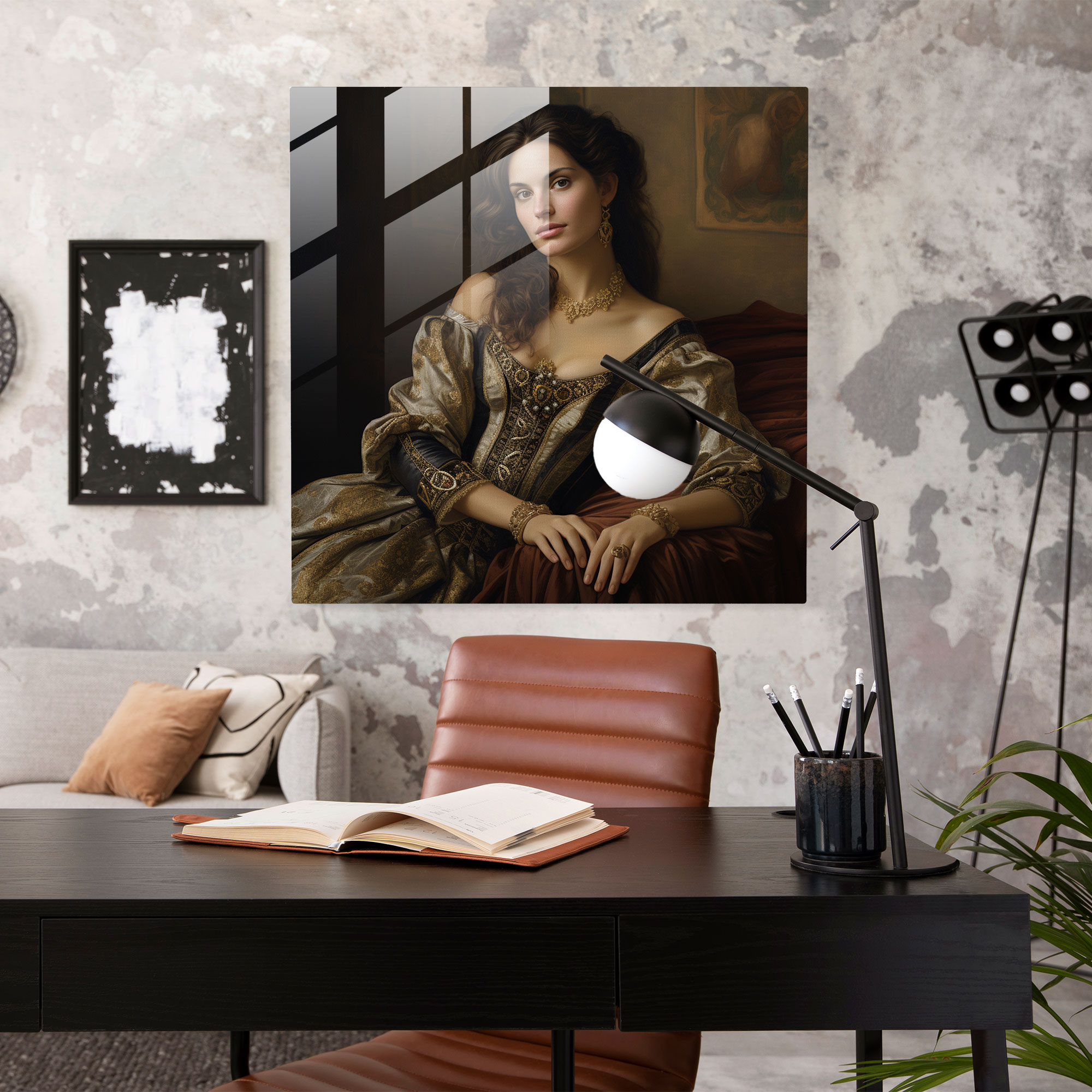 Opulent Renaissance Portrait Glass Print - Classical Glass Wall Art
