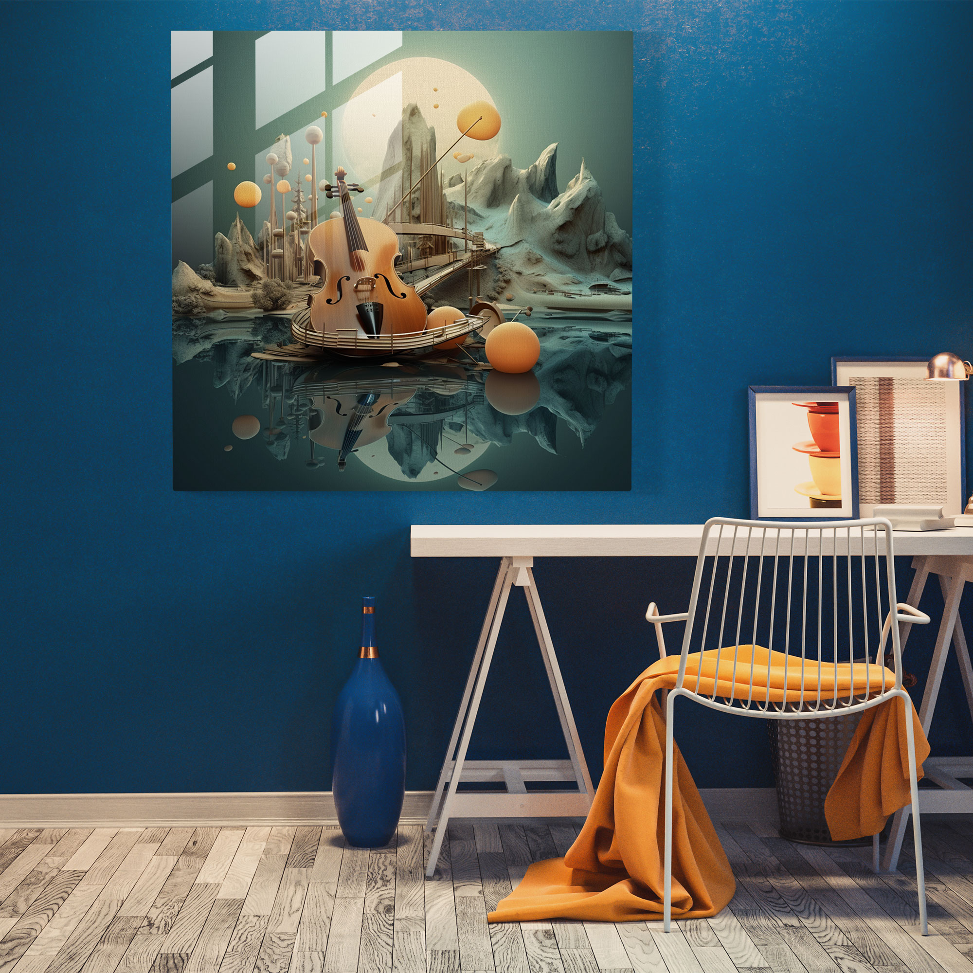 Dreamlike Musical Instruments Glass Print
