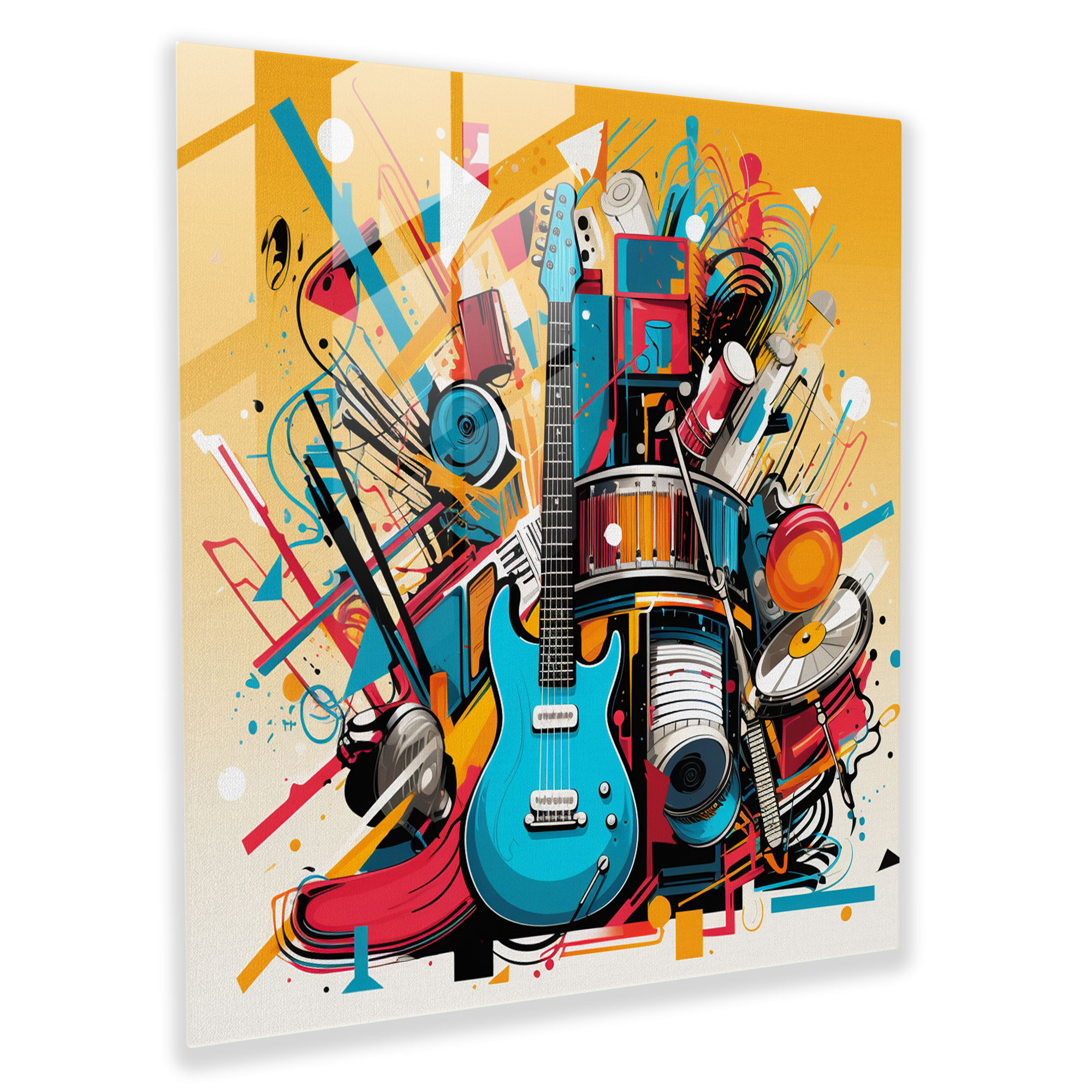 Vibrant Musical Instruments Glass Wall Art
