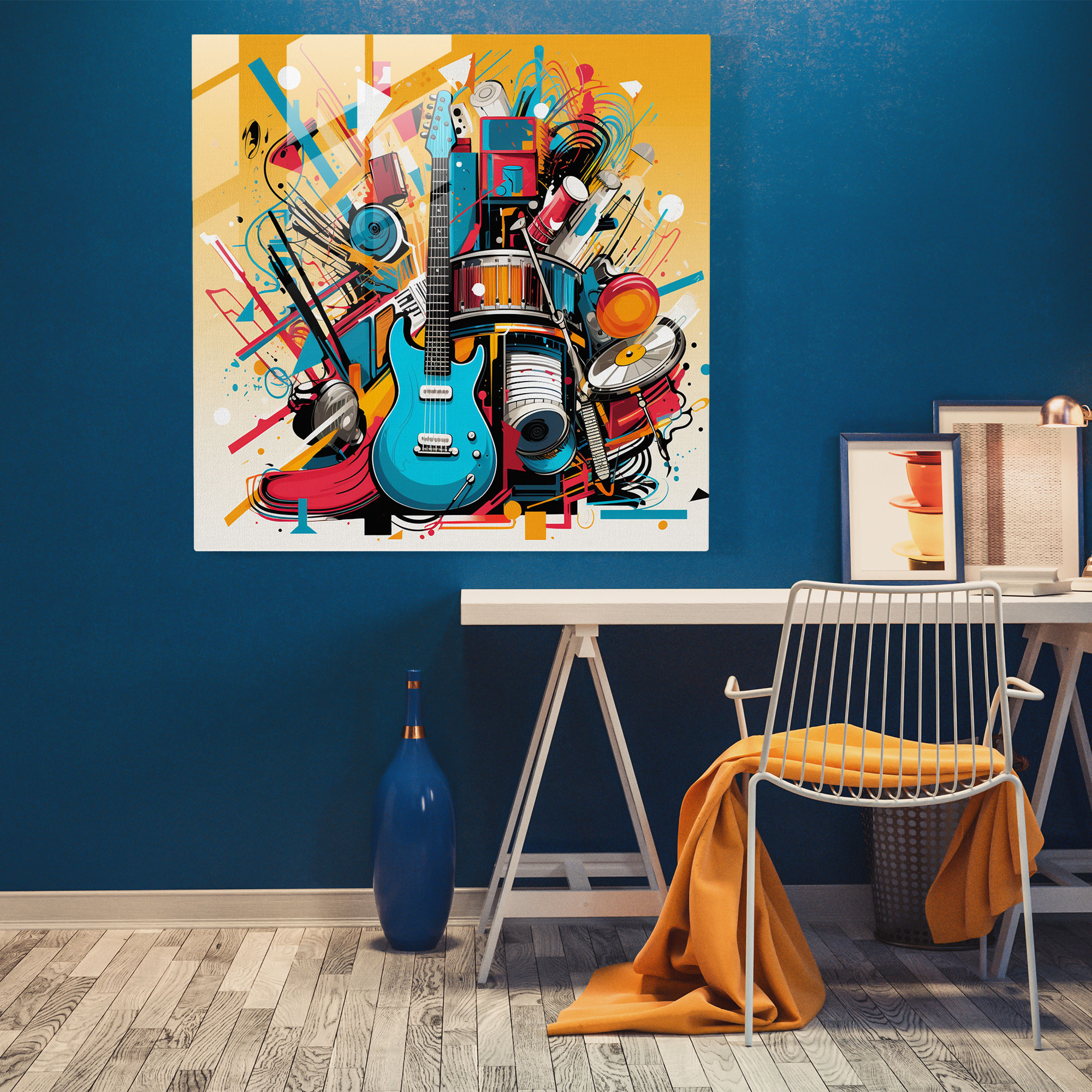 Vibrant Musical Instruments Glass Wall Art