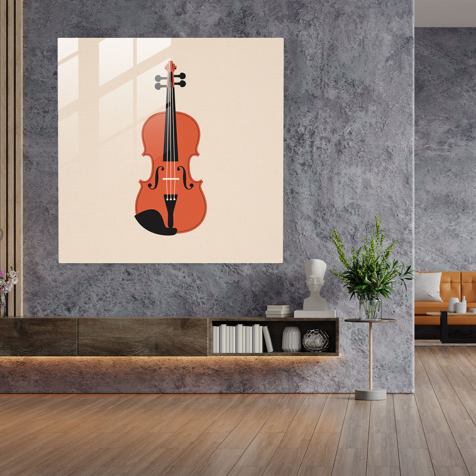 Sleek Linolschnitt Glasbild: Klassische Violinenharmonie