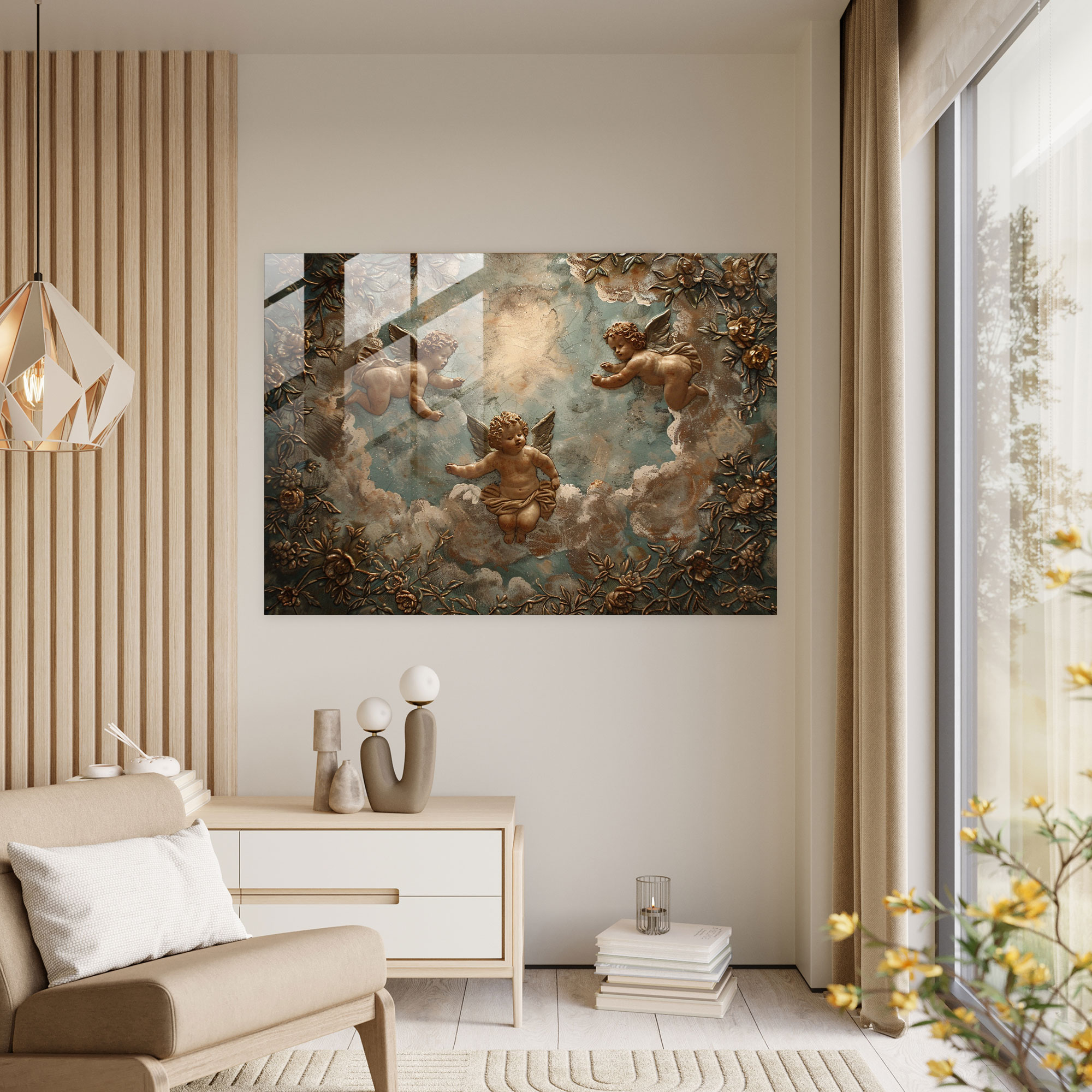 Michelangelo Glass Wall Art: Celestial Cherubs - Michelangelo, Glass Wall Art, Elegant, Cherubs