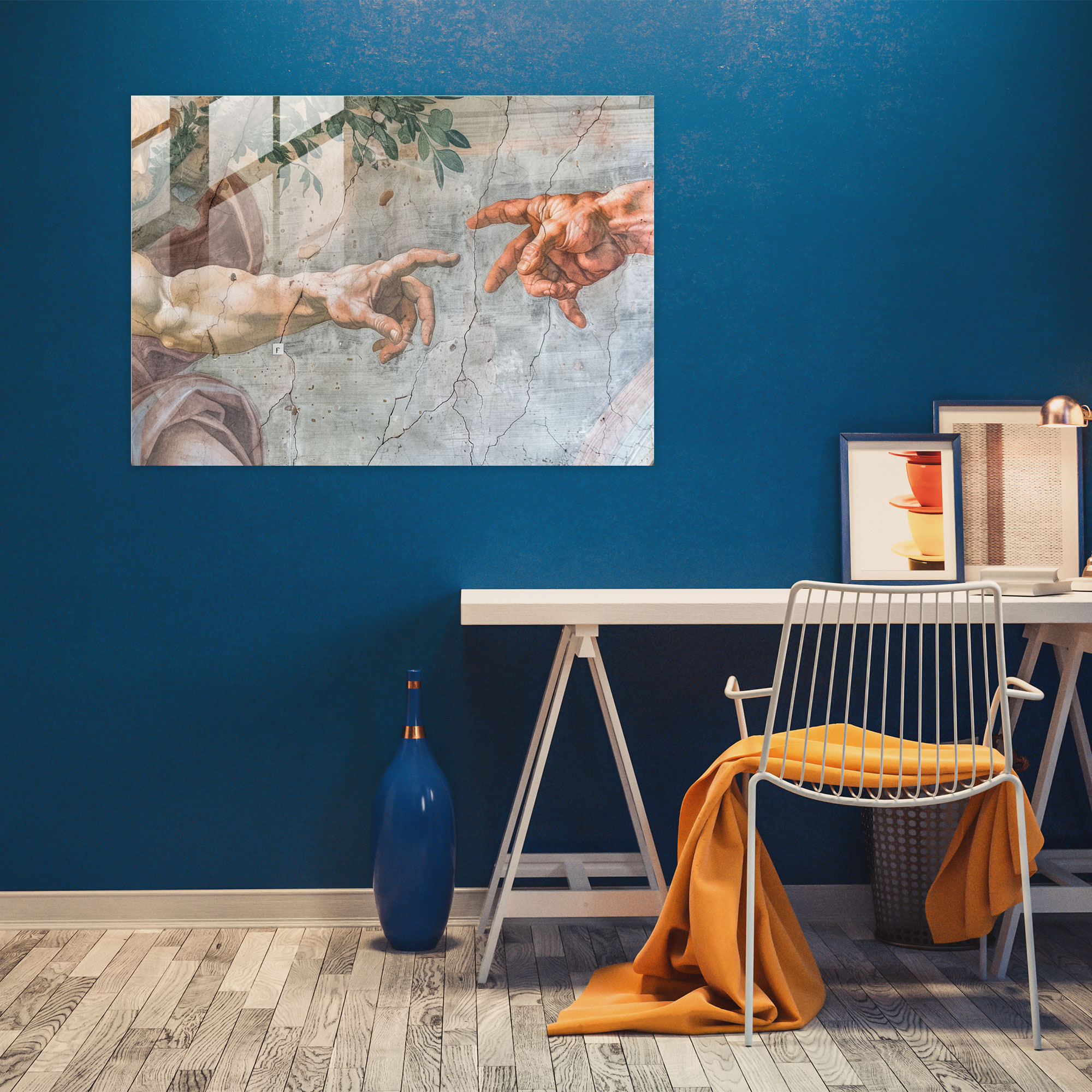 Michelangelo Home Decoration: Sistine Chapel Ceiling - Michelangelo, Wall Decoration, Michelangelo, Glass Print