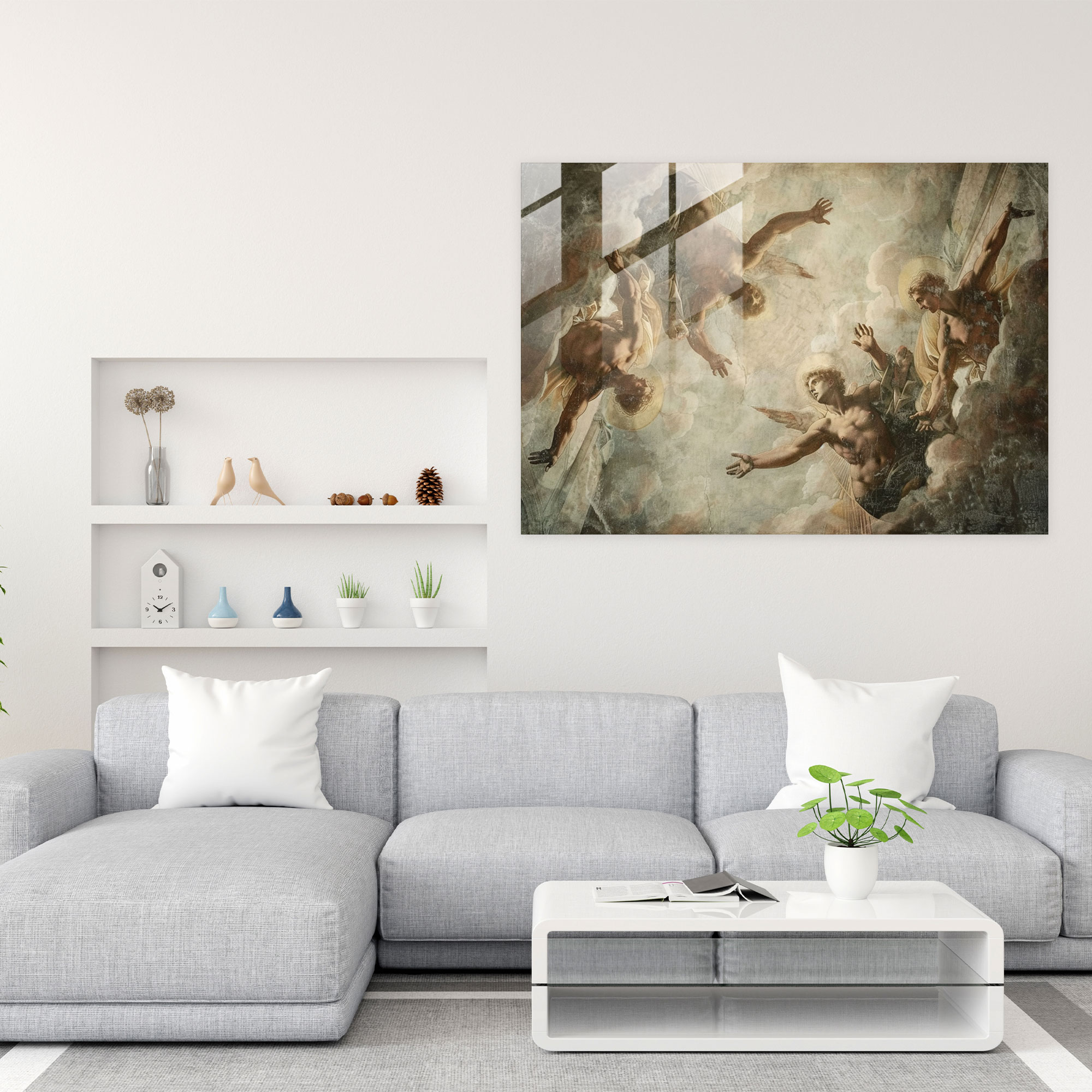 Michelangelo Style Glass Print: Celestial Beings - Michelangelo, Glass Art, Home Decoration, Wall Decoration