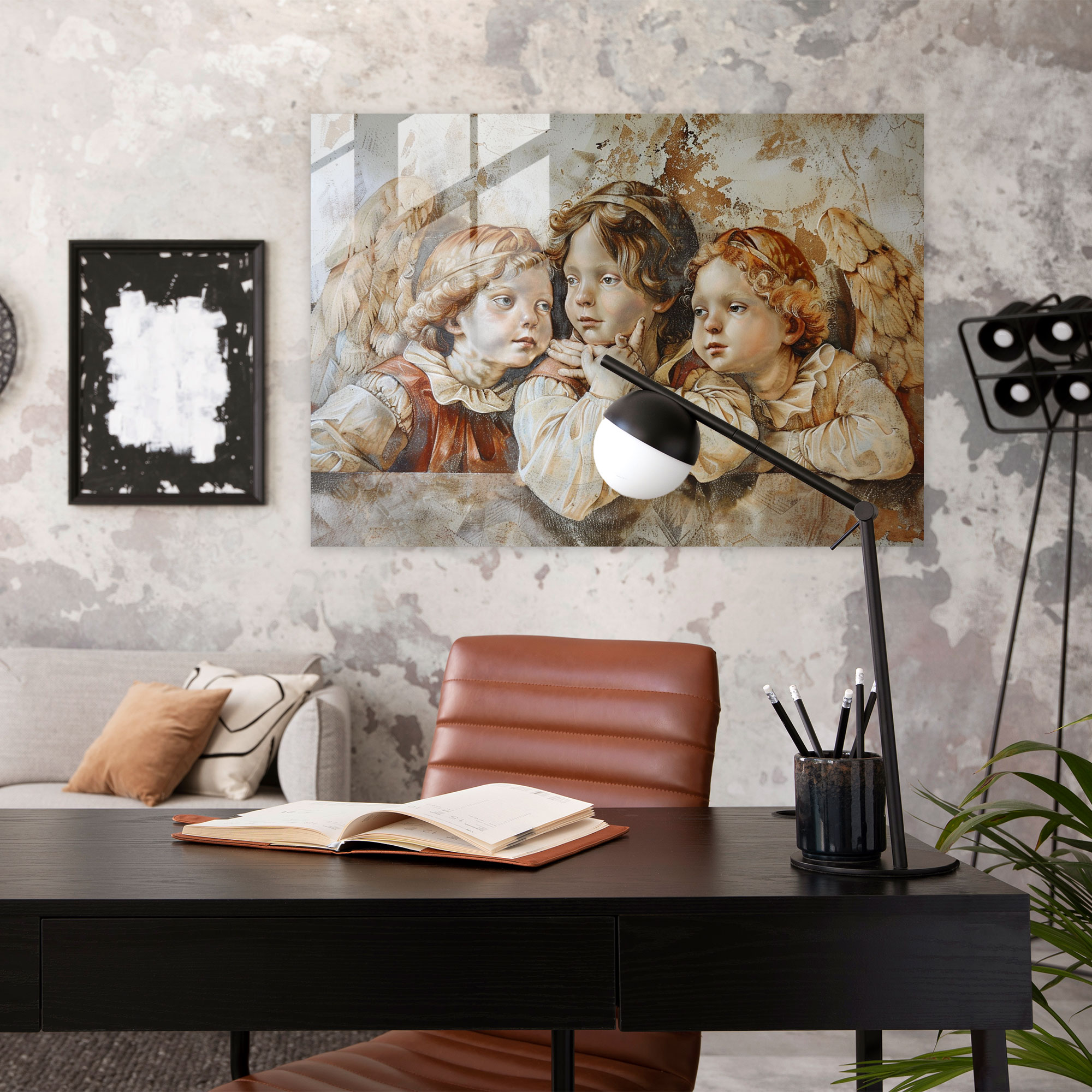 Michelangelo Glass Wall Art - Angelic Figures - Michelangelo, Home Decoration, Modern Art, Glass Wall Art