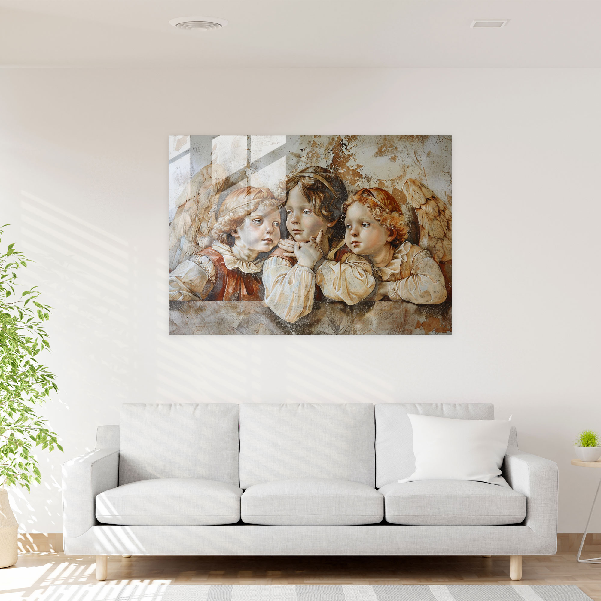 Michelangelo Glass Wall Art - Angelic Figures - Michelangelo, Home Decoration, Modern Art, Glass Wall Art