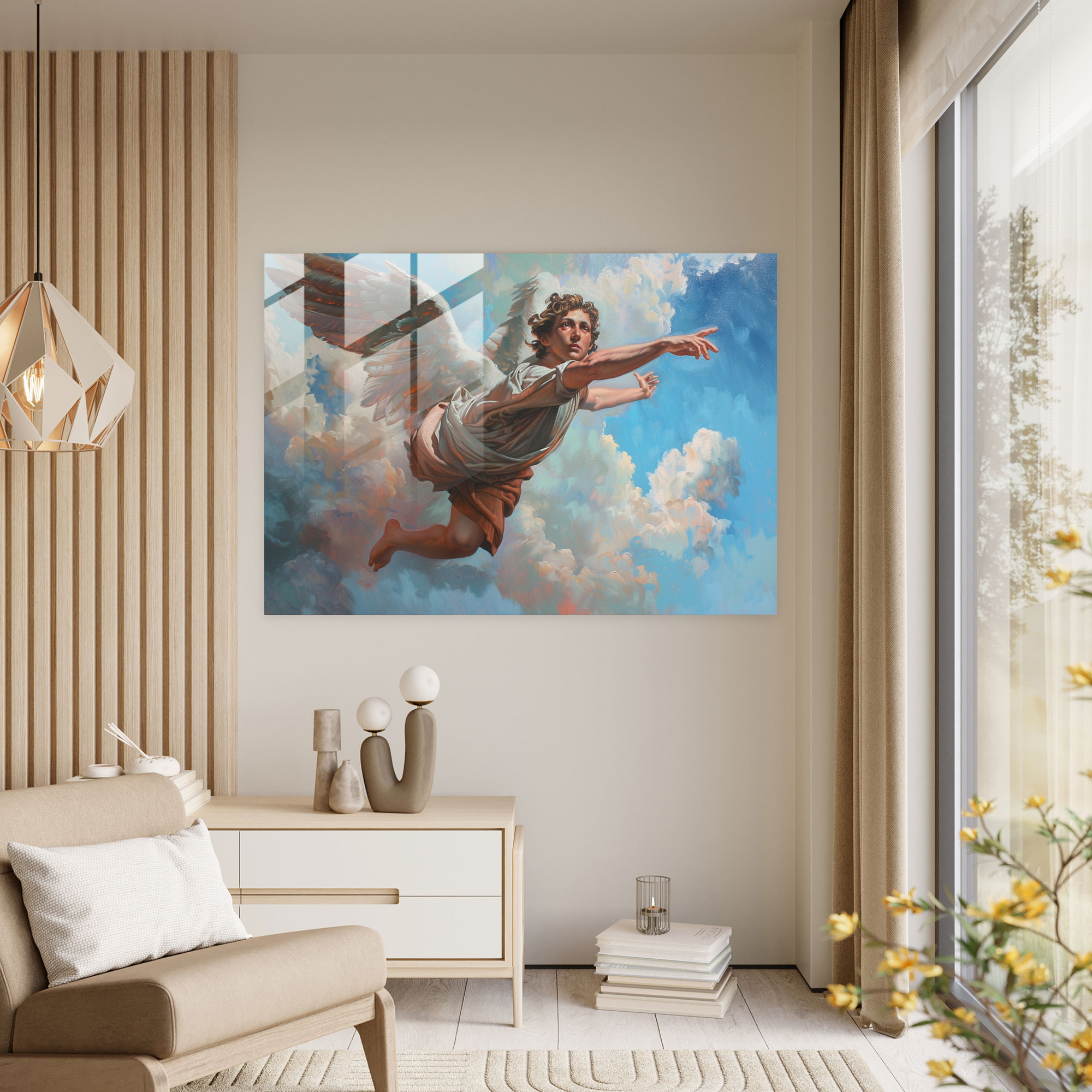 Michelangelo Glass Print - Angelic Descent - Michelangelo, Glass Art, Michelangelo, Wall Decoration