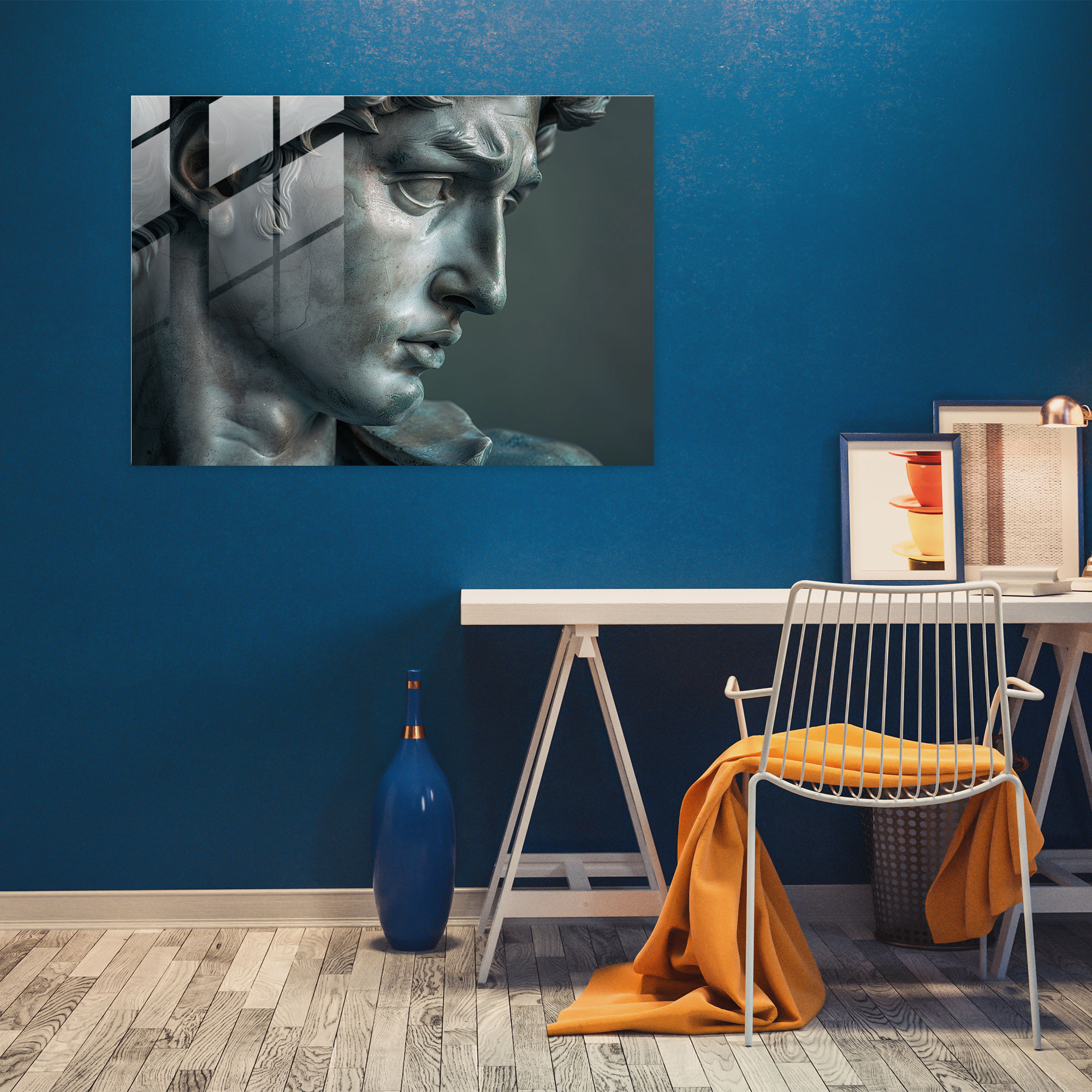 Michelangelo Glass Print - Majestic Male Figure - Michelangelo, Wall Decoration, Michelangelo, Modern Art
