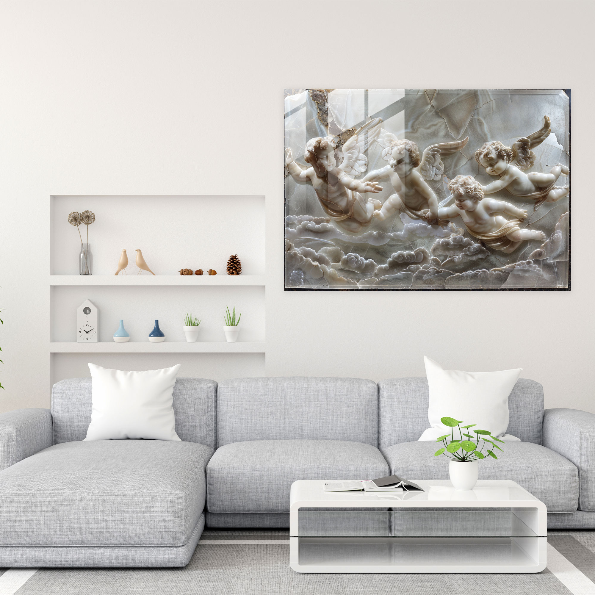 Michelangelo Glass Wall Art - Flying Cherubs Scene - Michelangelo, Wall Decoration, Home Decoration, Glass Wall Art