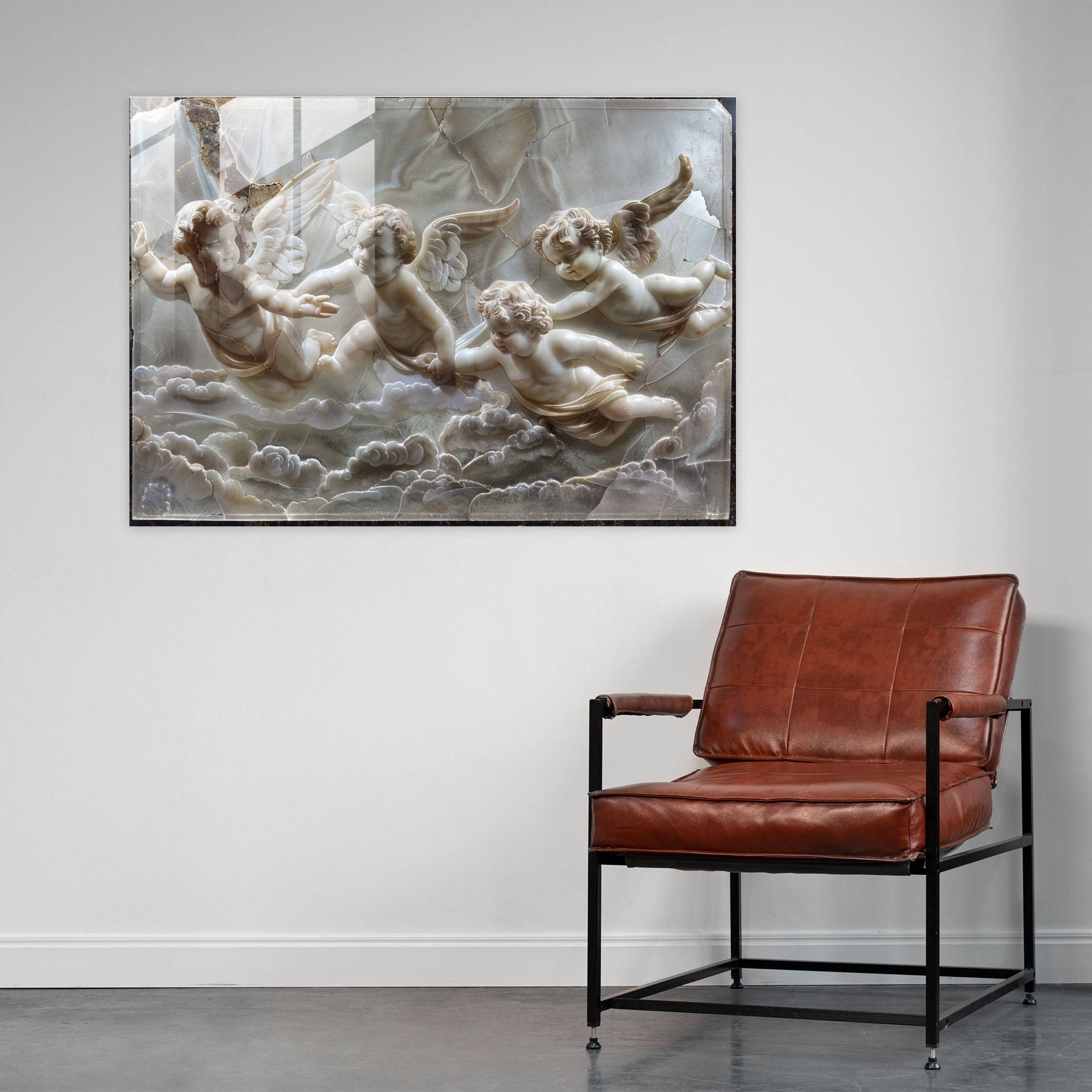 Michelangelo Glass Wall Art - Flying Cherubs Scene - Michelangelo, Wall Decoration, Home Decoration, Glass Wall Art