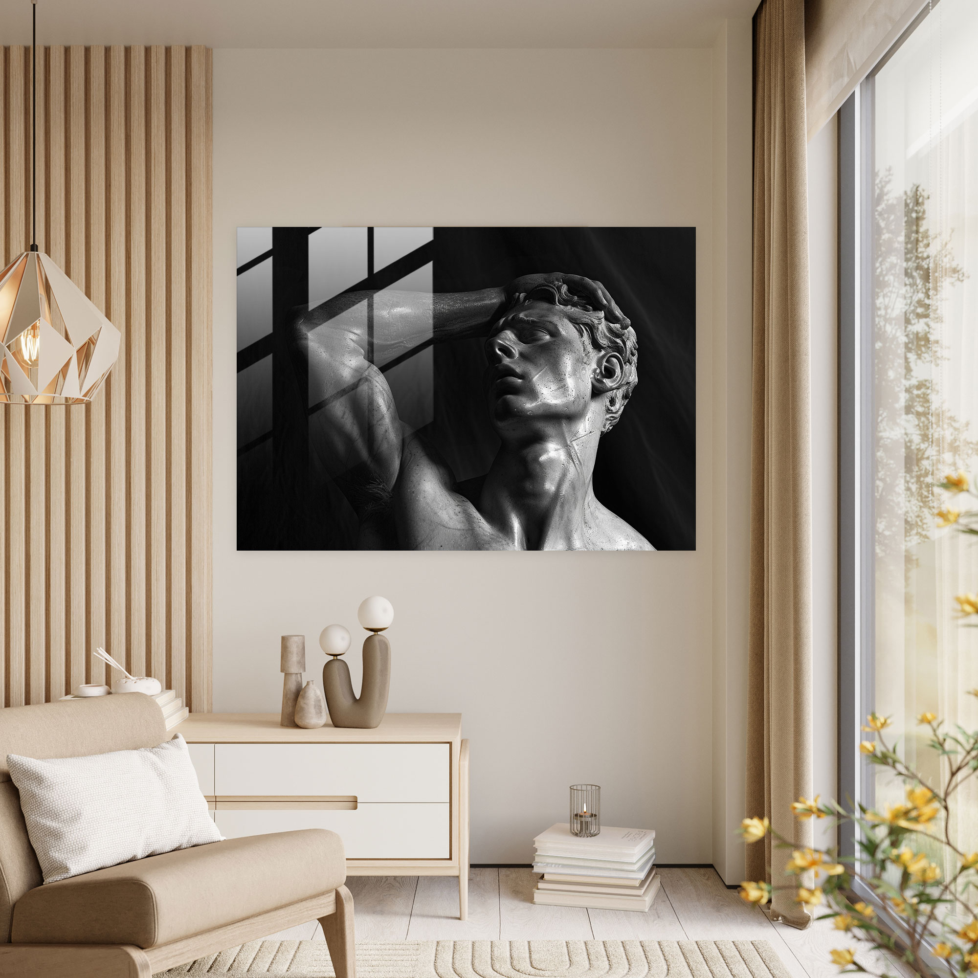 Michelangelo Glass Wall Art Classical Sculpture - Michelangelo, Wall Decoration, Home Decoration, Modern Art