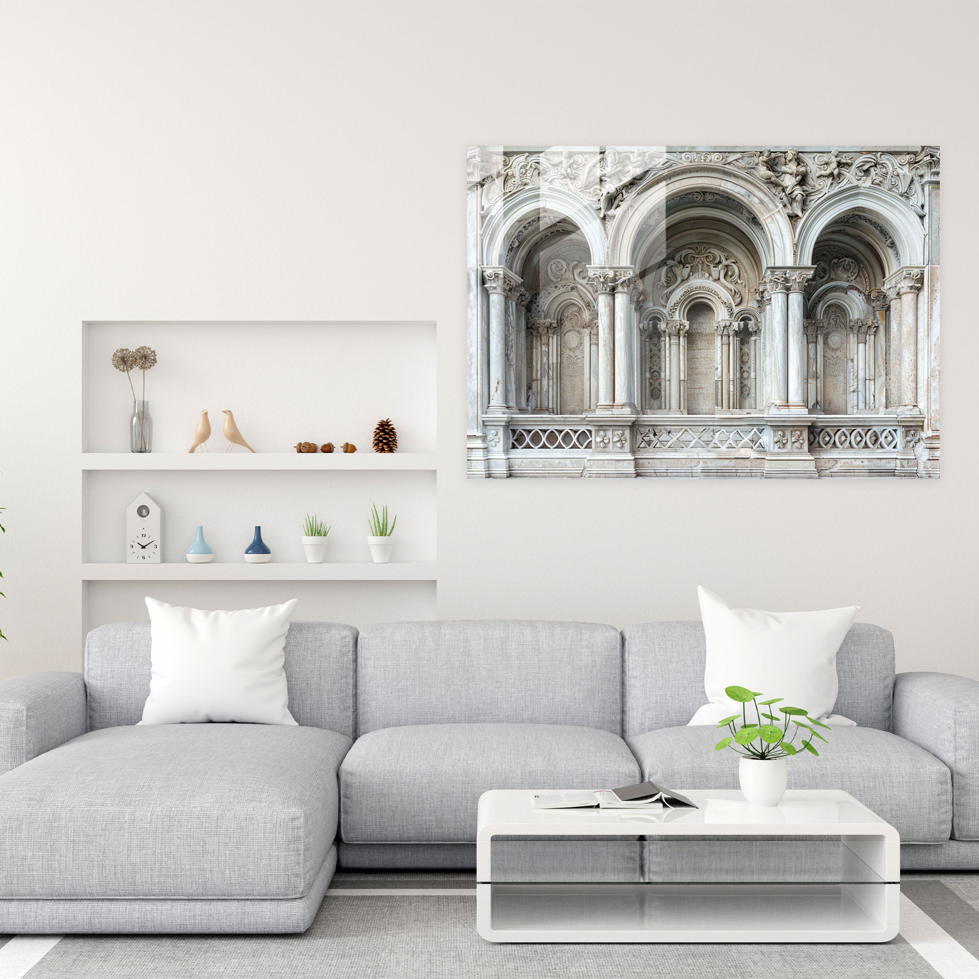 Michelangelo Glass Wall Art - Architectural Vignette - Michelangelo, Glass Wall Art, Modern Art, Wall Decoration