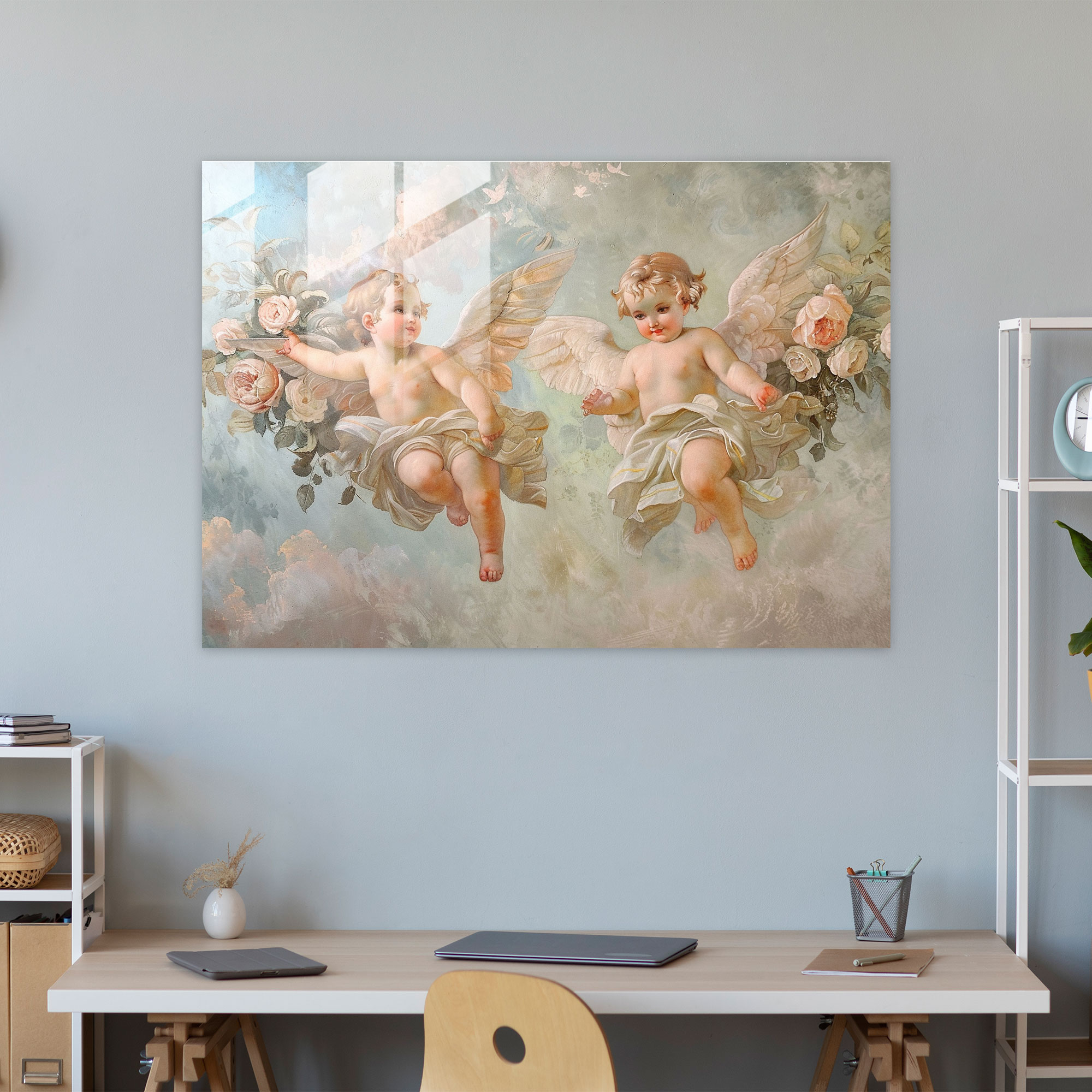 Michelangelo Glass Wall Art Heavenly Cherubs - Michelangelo, Glass Print, Home Decoration, Glass Art