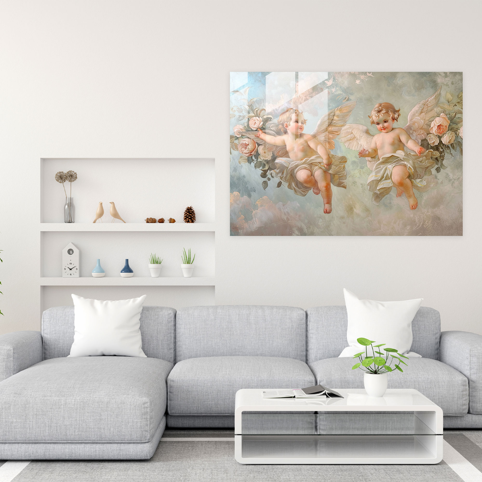 Michelangelo Glass Wall Art Heavenly Cherubs - Michelangelo, Glass Print, Home Decoration, Glass Art