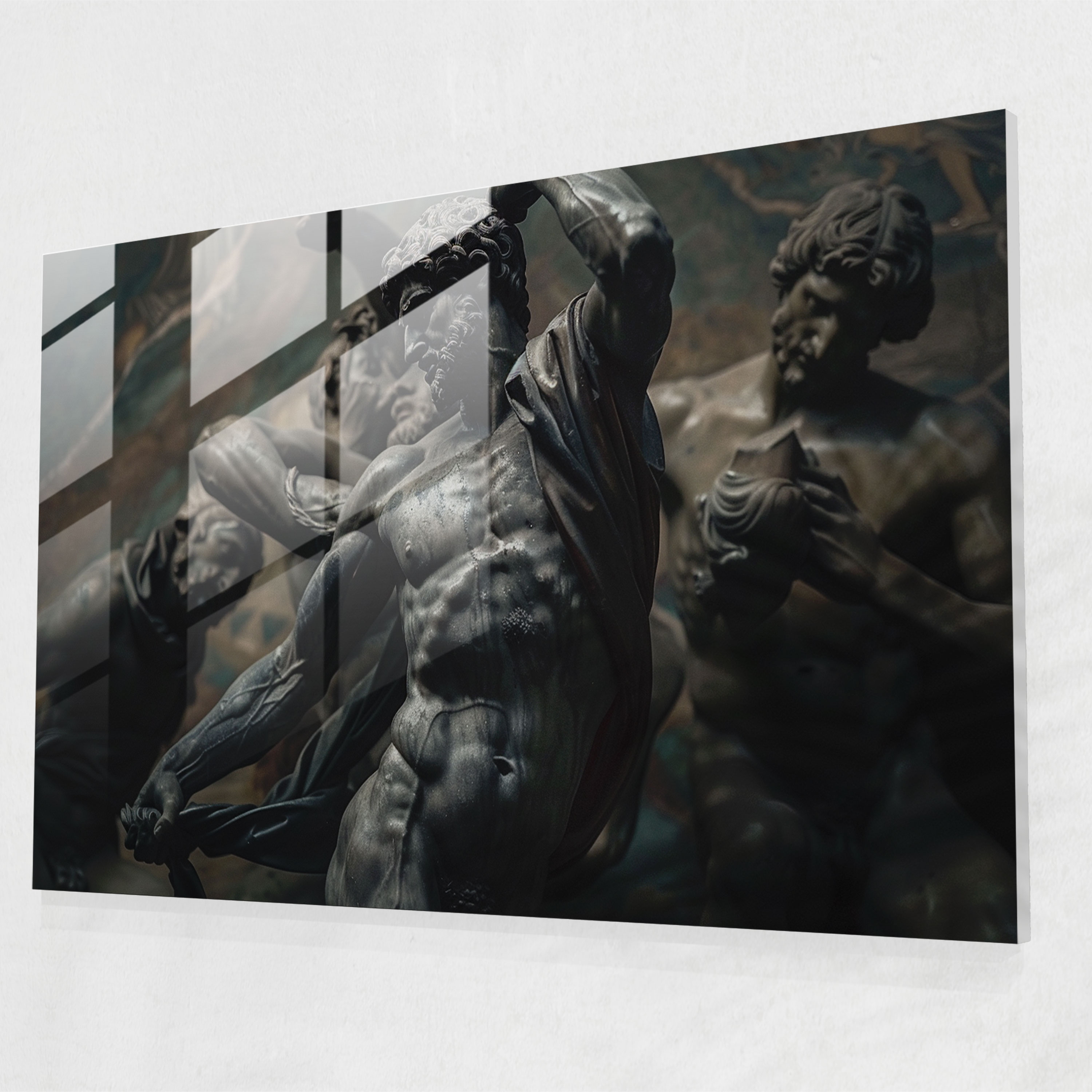 Michelangelo Glass Print - Dramatic Lighting Muscular Figures Glass Wall Art - Michelangelo, Glass Wall Art, Modern Art, Home Decoration
