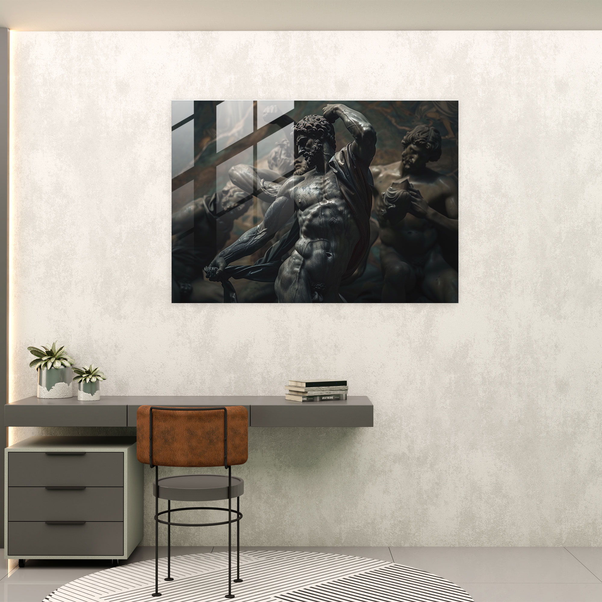 Michelangelo Glass Print - Dramatic Lighting Muscular Figures Glass Wall Art - Michelangelo, Glass Wall Art, Modern Art, Home Decoration
