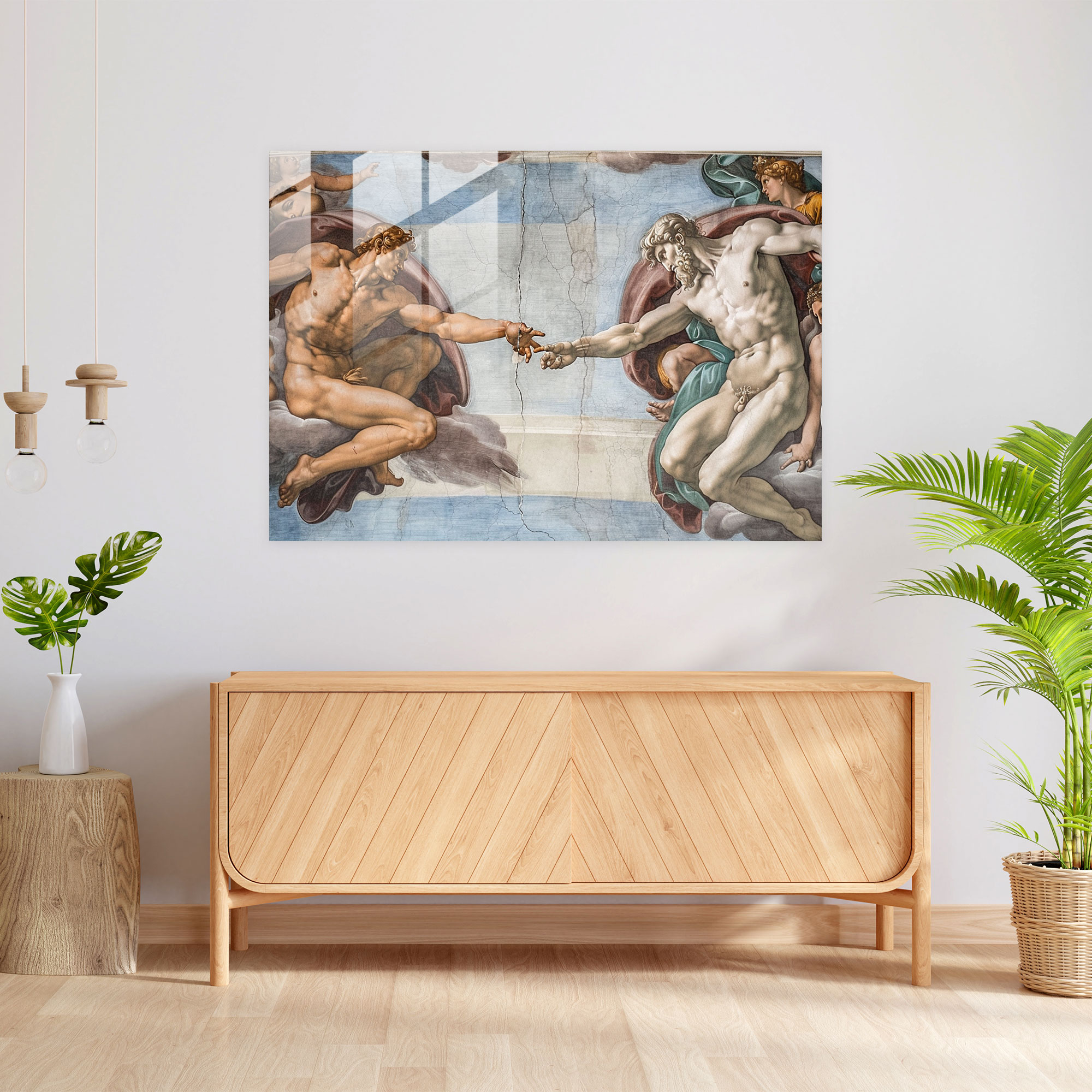 Michelangelo Glass Print - Religious Themes Divine Light Glass Wall Art - Michelangelo, Glass Art, Glass Print, Wall Decoration