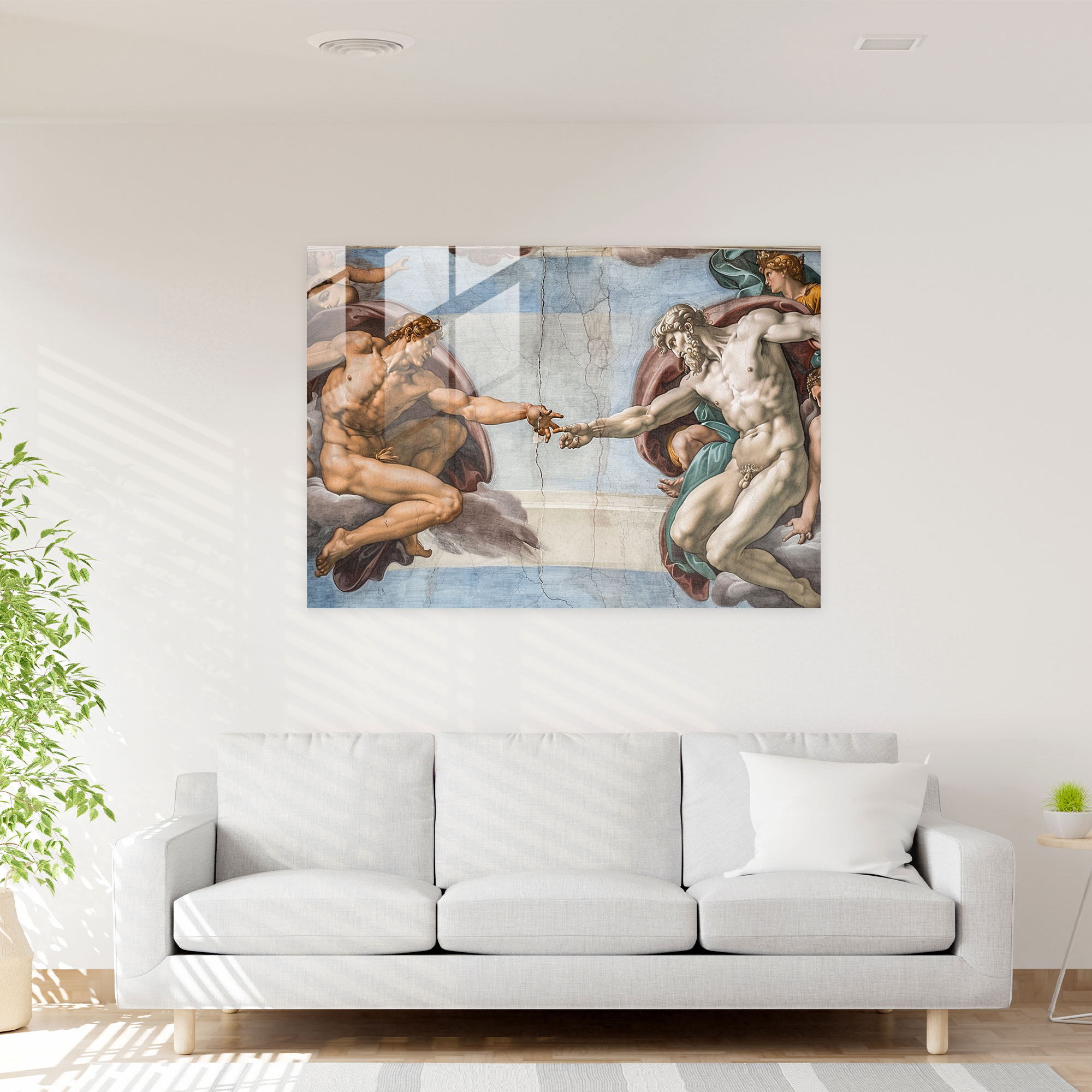 Michelangelo Glass Print - Religious Themes Divine Light Glass Wall Art - Michelangelo, Glass Art, Glass Print, Wall Decoration