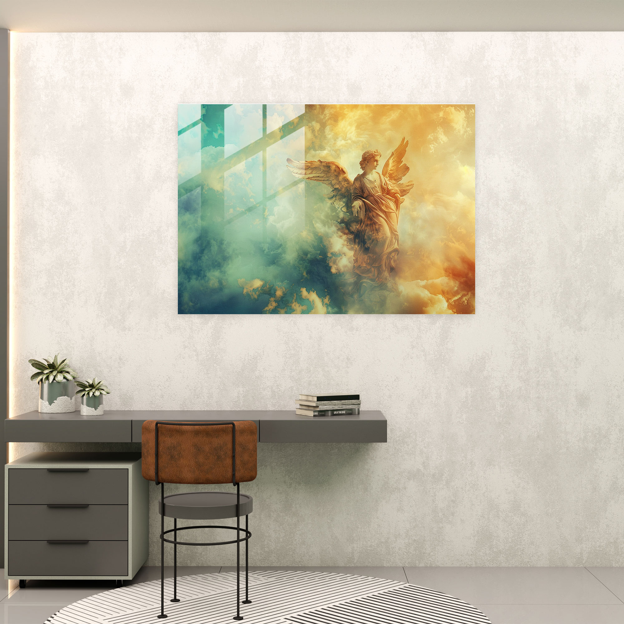 Michelangelo Glass Print: Angel In Heavenly Clouds - Michelangelo, Michelangelo, Home Decoration, Wall Decoration