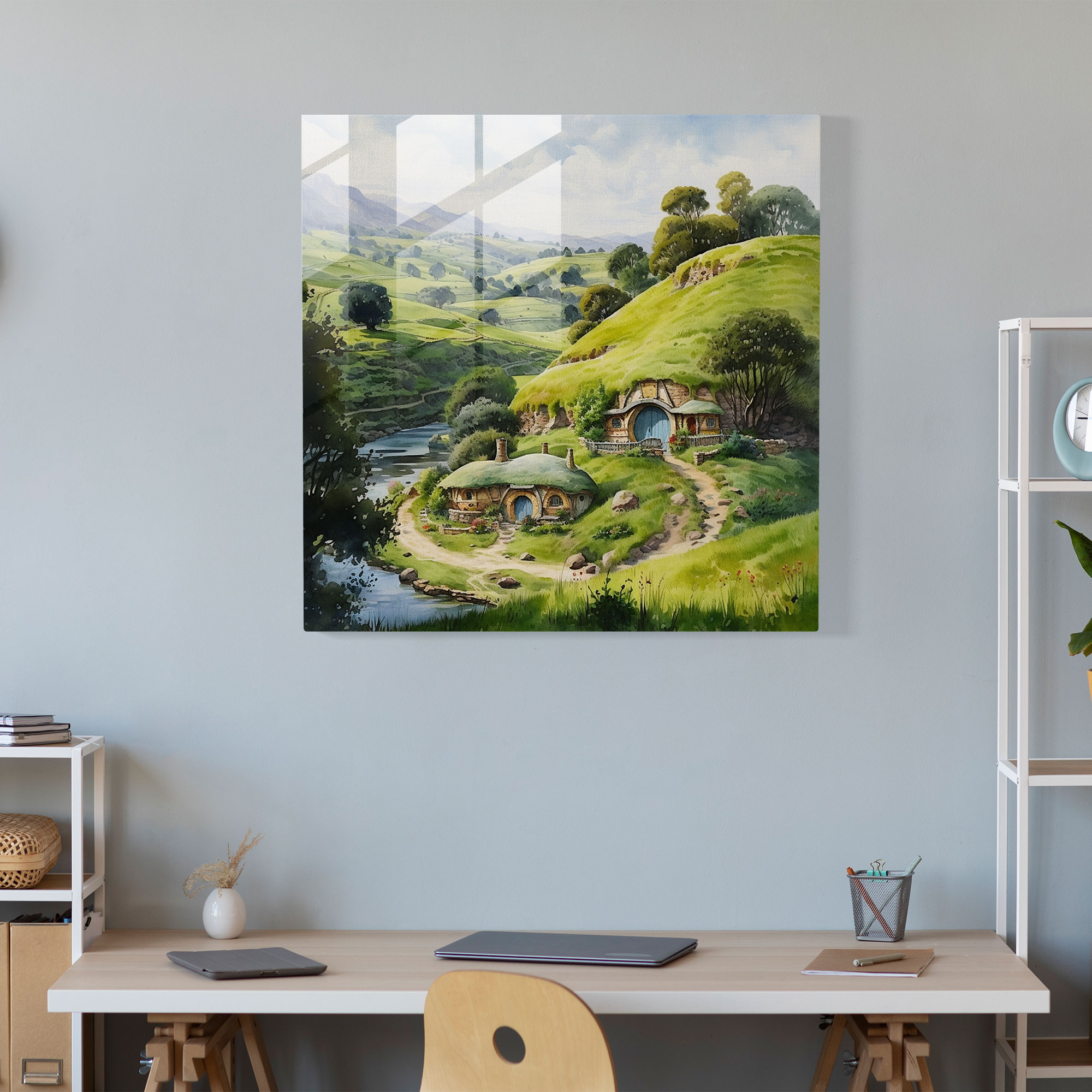 Orta Dünya Cam Duvar Sanatı - Canlı Renkler Güzellik Hobbit Delikleri