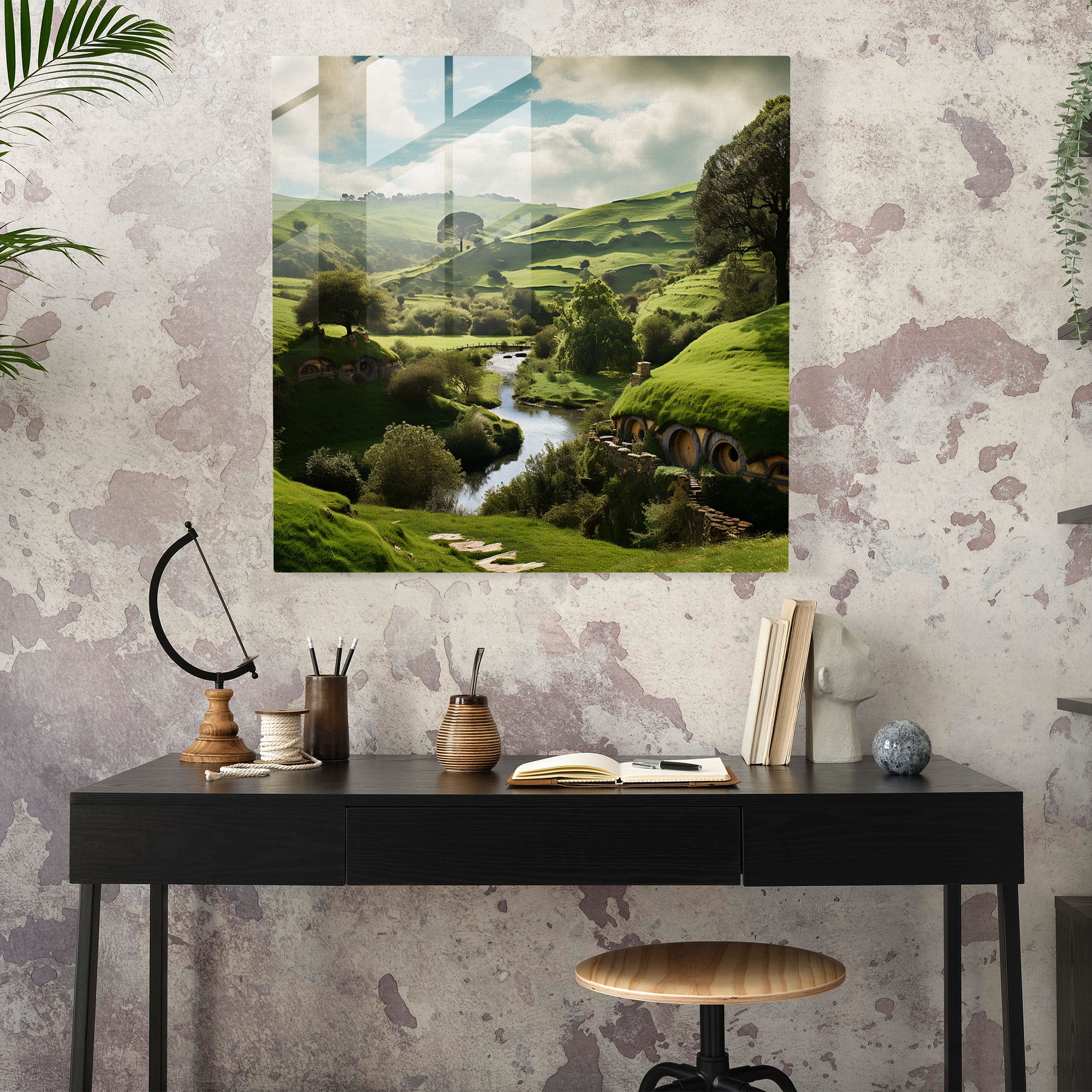 Shire Glass Print - Middle Earth, Glass Wall Art, Lush Green Fields, Shire