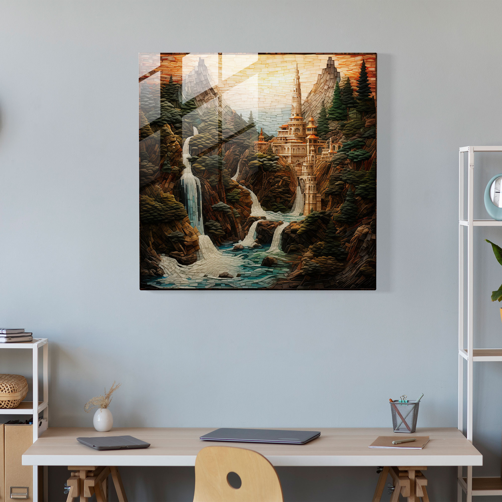 Rivendell Cam Duvar Sanatı - Orta Dünya Cam Sanatı Duvar Dekorasyonu Cam Mozaik