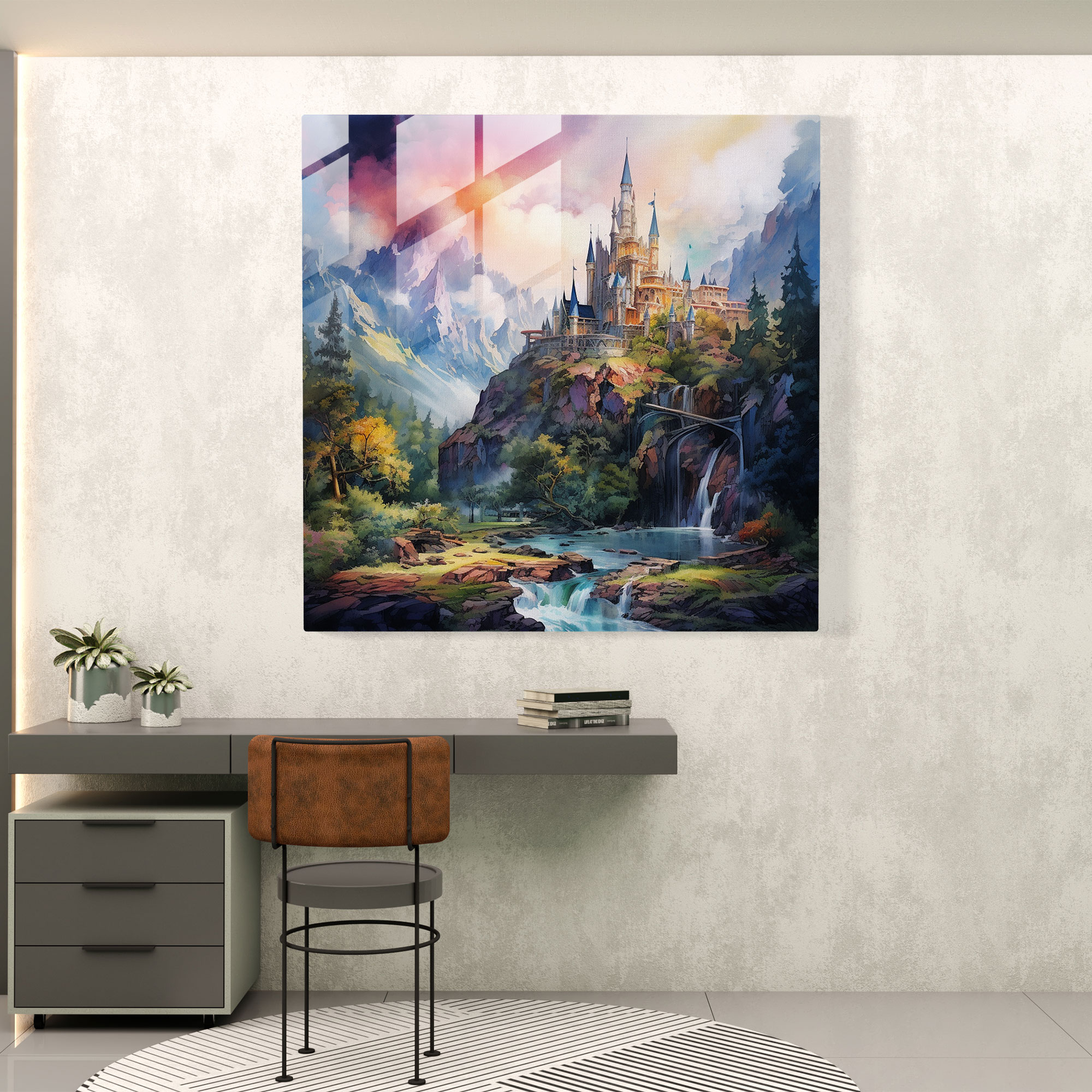 Orta Dünya Kalesi Cam Tablo - Orta Dünya Ev Dekorasyonu Cam Duvar Sanatı Modern Sanat