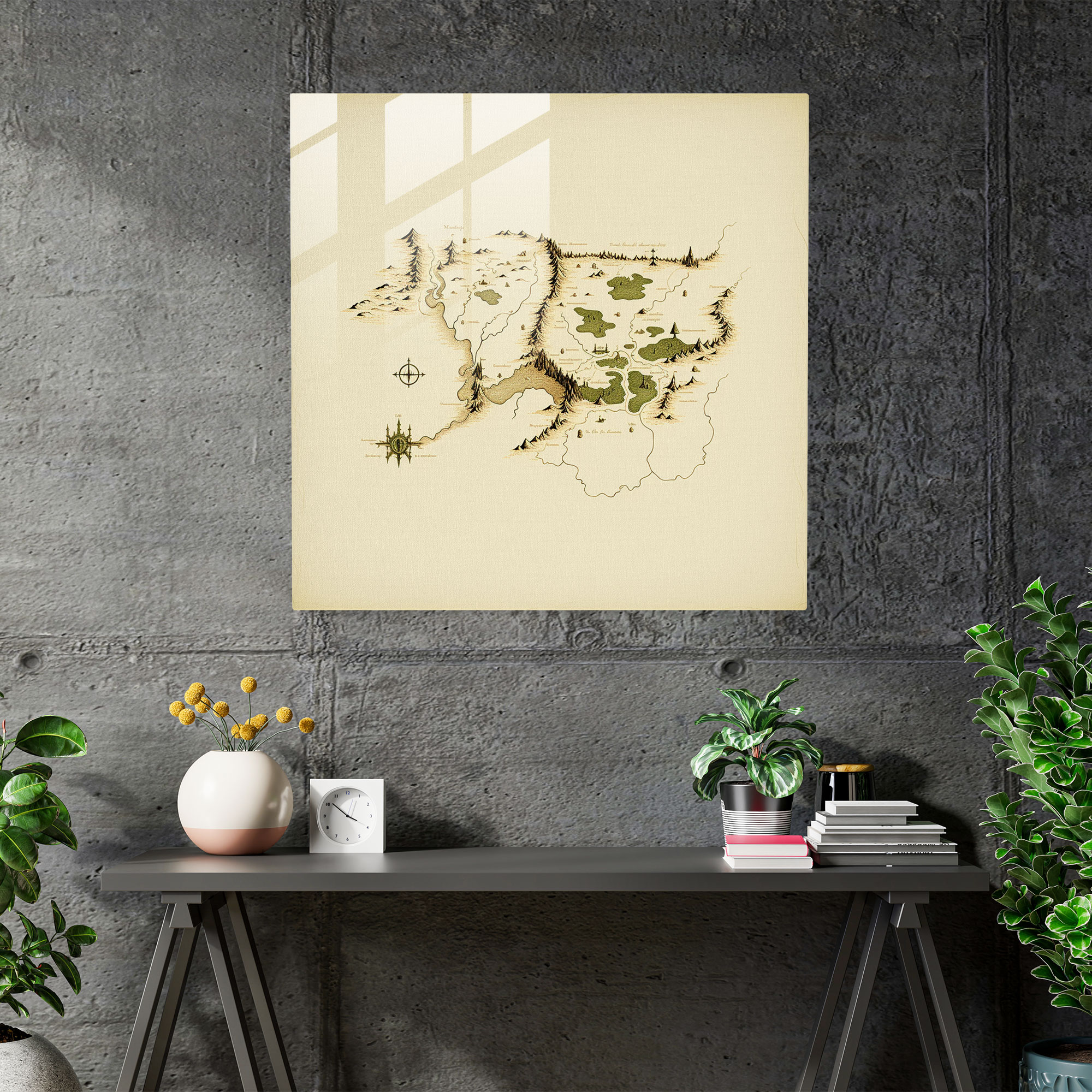 Middle Earth Map Glass Print - Middle Earth, Modern Art, Glass Art, Clean Lines