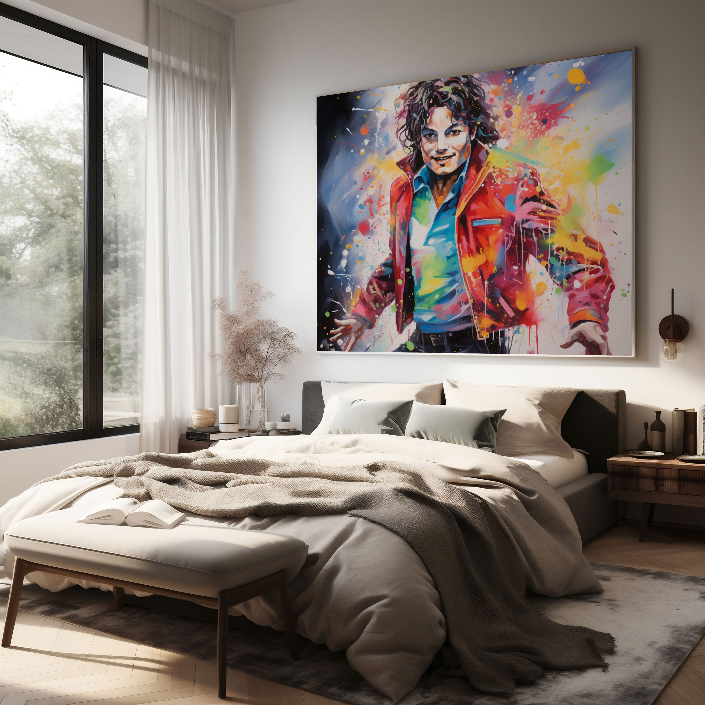Michael Jackson Leinwandbild - Bunte Graffiti Wanddekoration - Leinwandbild lebendige Farben Wandkunst Wohnkultur