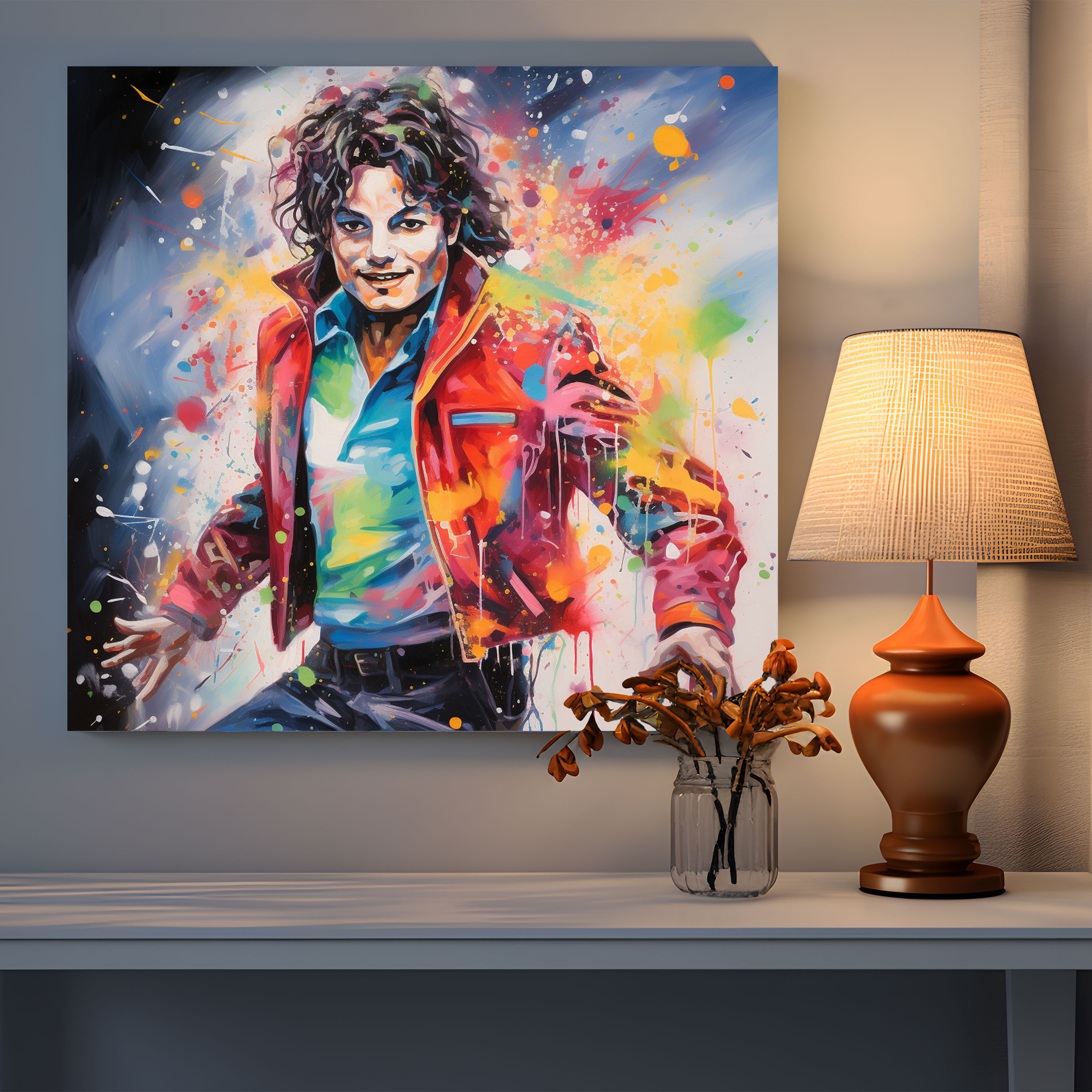 Michael Jackson Leinwandbild - Bunte Graffiti Wanddekoration - Leinwandbild lebendige Farben Wandkunst Wohnkultur