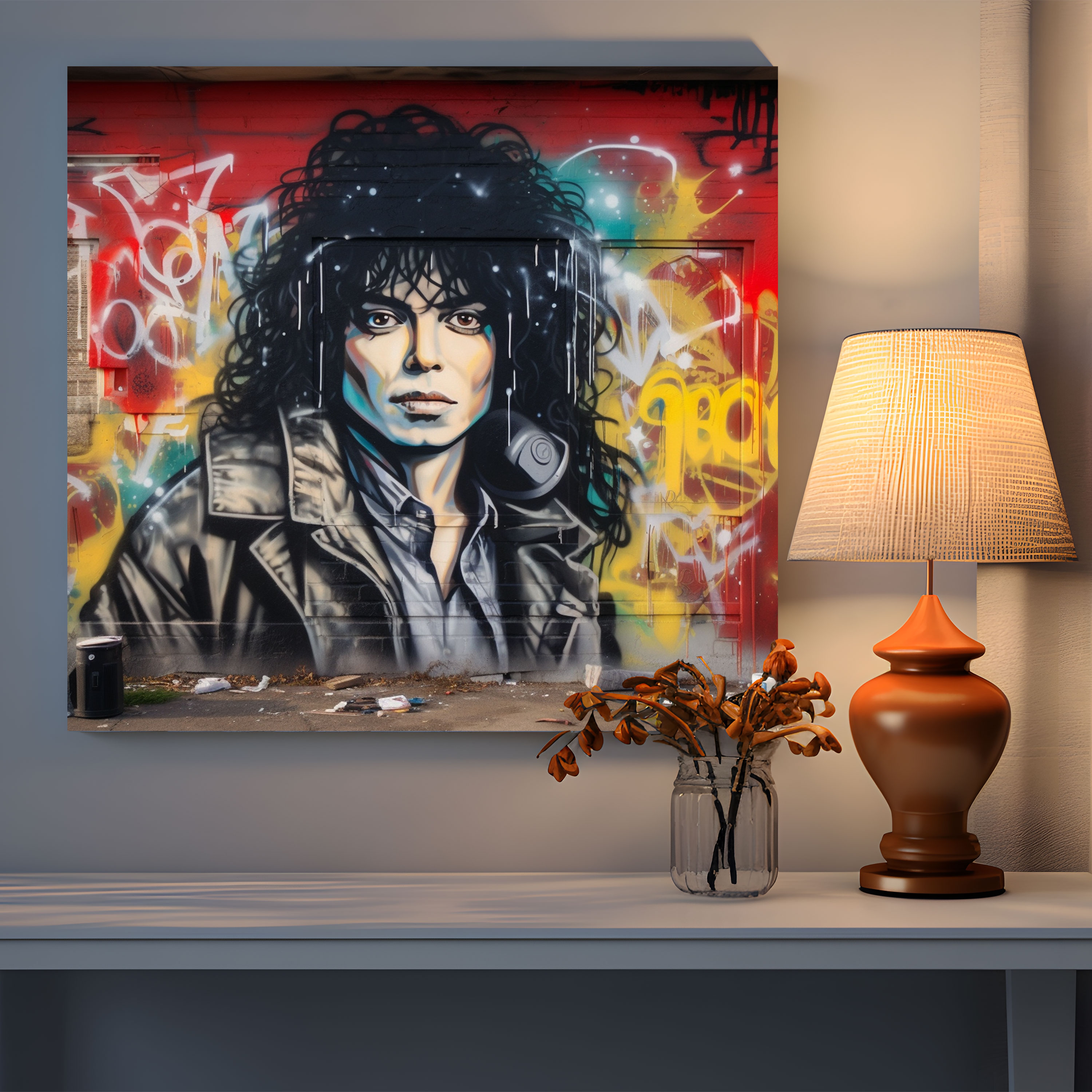 Michael Jackson Leinwandbild - Street Art Style - Wanddekoration Leinwanddruck Wandkunst