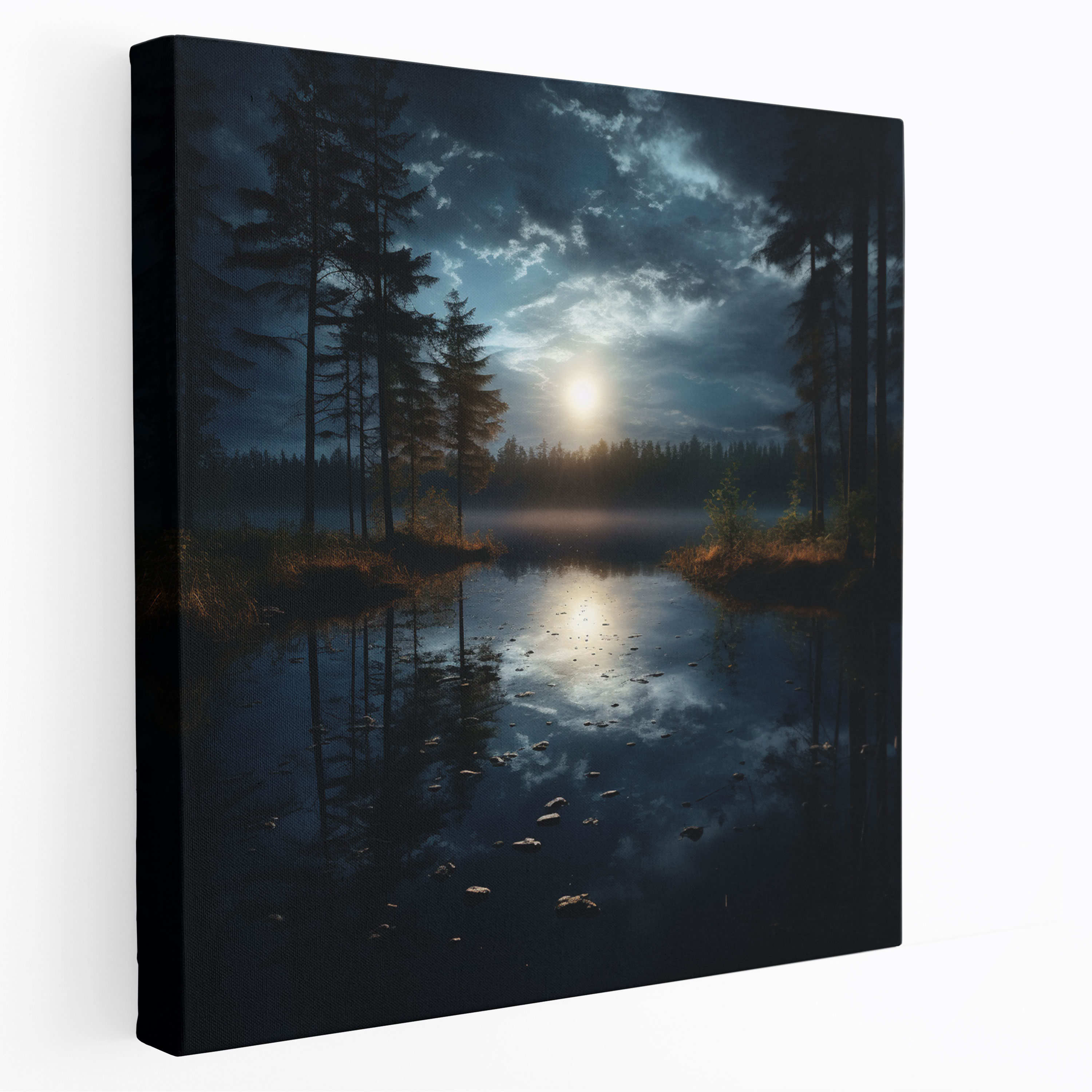 Midnight Moonlit Lake Wall Art - Midnight, Photograph, Serene, Full Moon