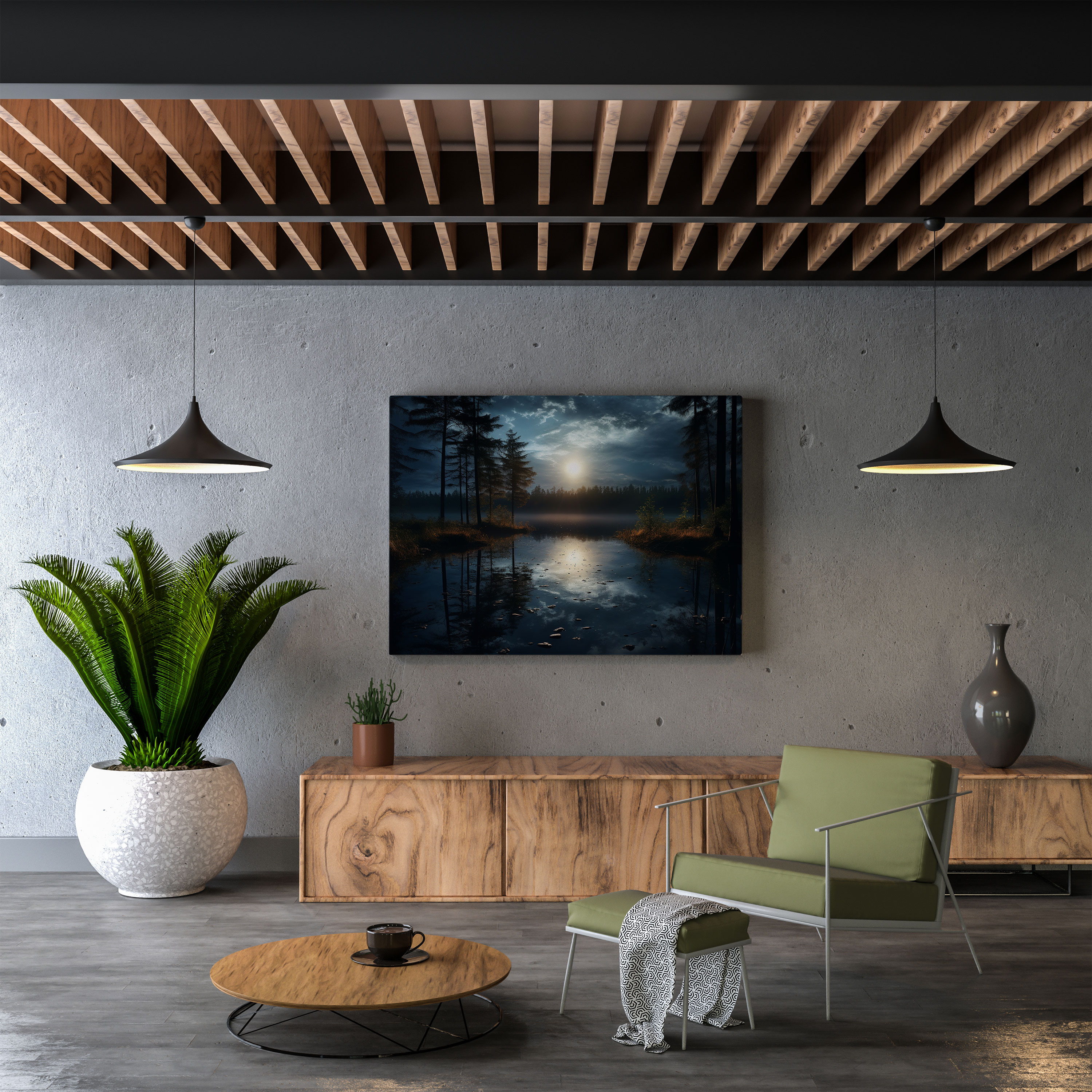 Midnight Moonlit Lake Wall Art - Midnight, Photograph, Serene, Full Moon