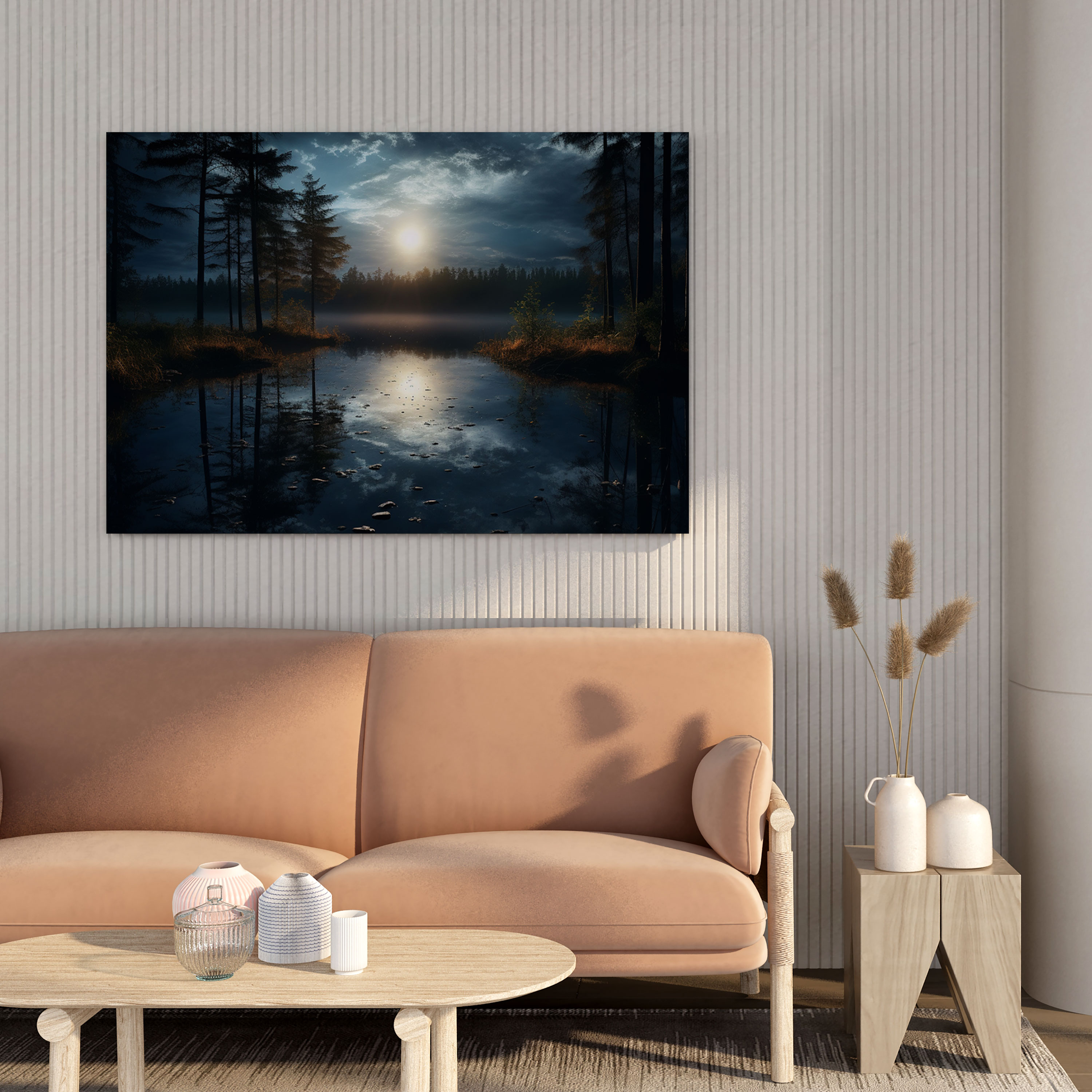Midnight Moonlit Lake Wall Art - Midnight, Photograph, Serene, Full Moon